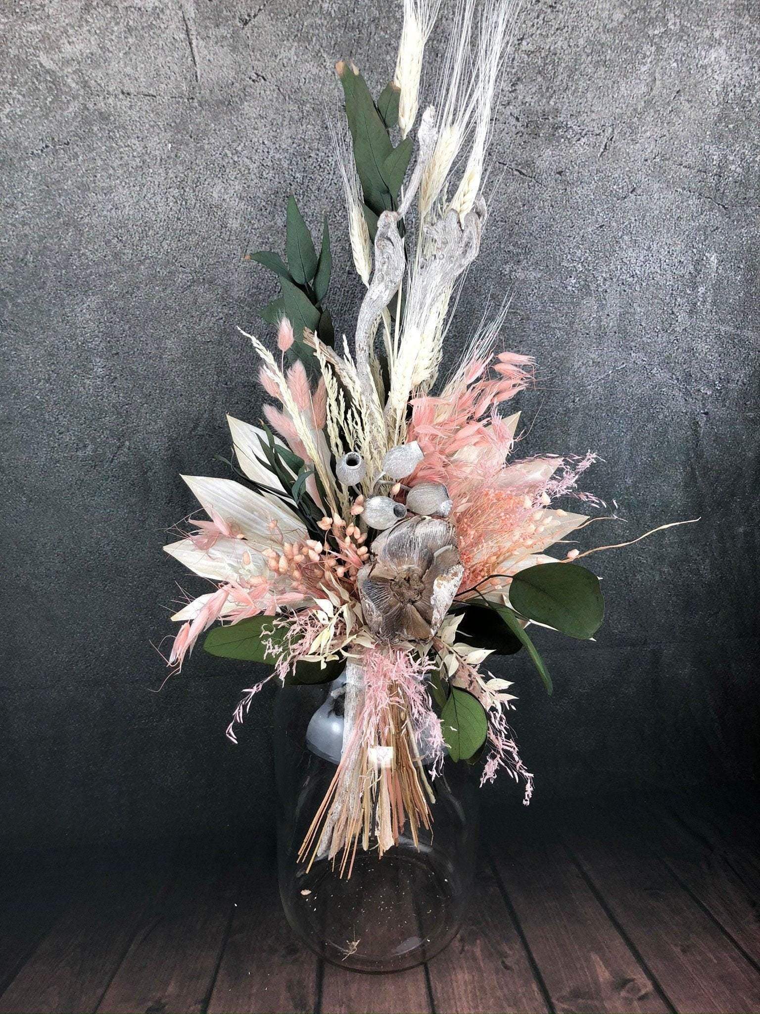 Trockenblumenstrauß Strauß Gräser mit Exoten Tischgesteck Gräser Trockenblumen Trockenmaterial Natur natürlich dried bouquet dried Flowers – handgemacht aus Seiden- und Kunstblumen, langlebig & pflegeleicht von SarahsFlowerStudio