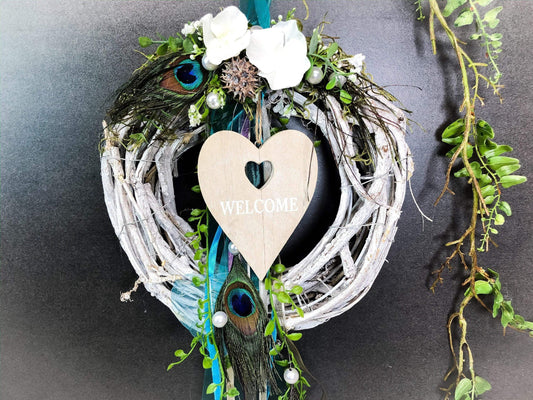 Türkranz Türdeko Türschmuck Modern Ganzjährig Pfauenfeder Pfau Pfauenauge Tür Schmuck Herbst – handgemacht aus Seiden- und Kunstblumen, langlebig & pflegeleicht von SarahsFlowerStudio