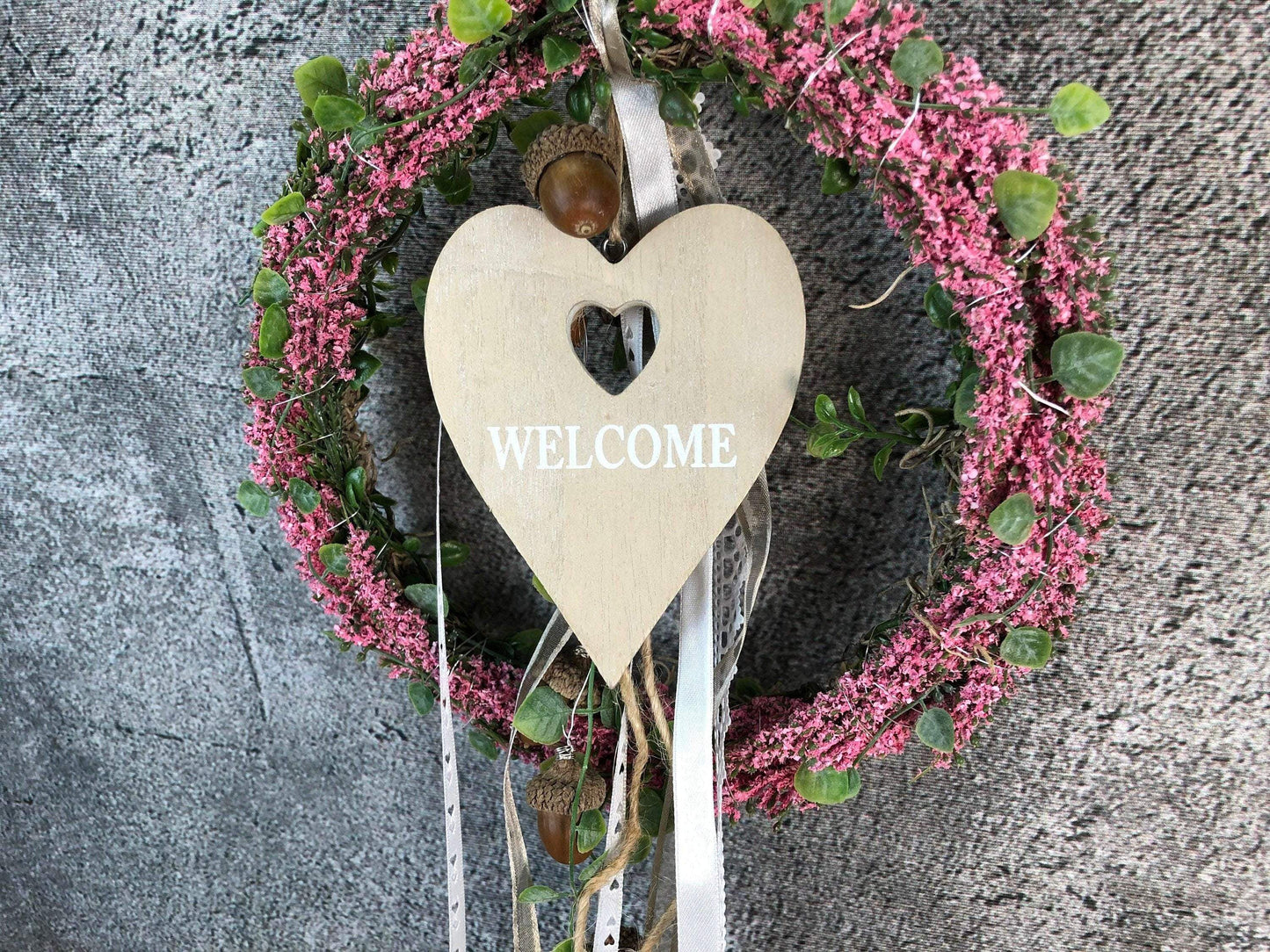Türkranz Heide Erika Herz Welcome Herbst Herbstlich Türschmuck Modern Wunschfarbe Wunschgröße Tür Schmuck ganzjährig – handgemacht aus Seiden- und Kunstblumen, langlebig & pflegeleicht von SarahsFlowerStudio
