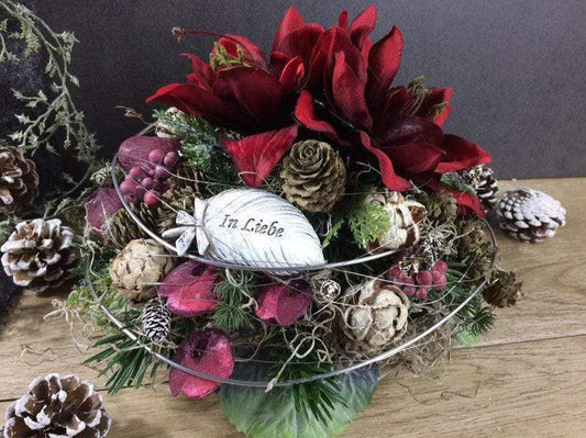 Grabgesteck Grabschmuck Gesteck Grab Allerheiligen extra Schwer Grave Arrangument grave flowers longlasting Grabdeko Grabdekoration – handgemacht aus Seiden- und Kunstblumen, langlebig & pflegeleicht von SarahsFlowerStudio