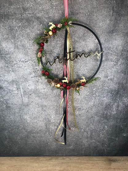 Türkranz Kranz Christmas Advent Modern Ring Fenster Fensterschmuck Fensterdeko Deko Weihnachten Zapfen Wachszapfen – handgemacht aus Seiden- und Kunstblumen, langlebig & pflegeleicht von SarahsFlowerStudio