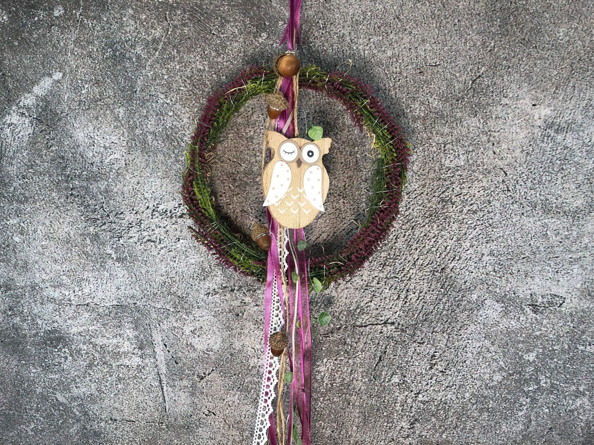 Türkranz Heide Eule Herbst Herbstlich Türschmuck Modern Wunschfarbe Wunschgröße Tür Schmuck ganzjährig – handgemacht aus Seiden- und Kunstblumen, langlebig & pflegeleicht von SarahsFlowerStudio