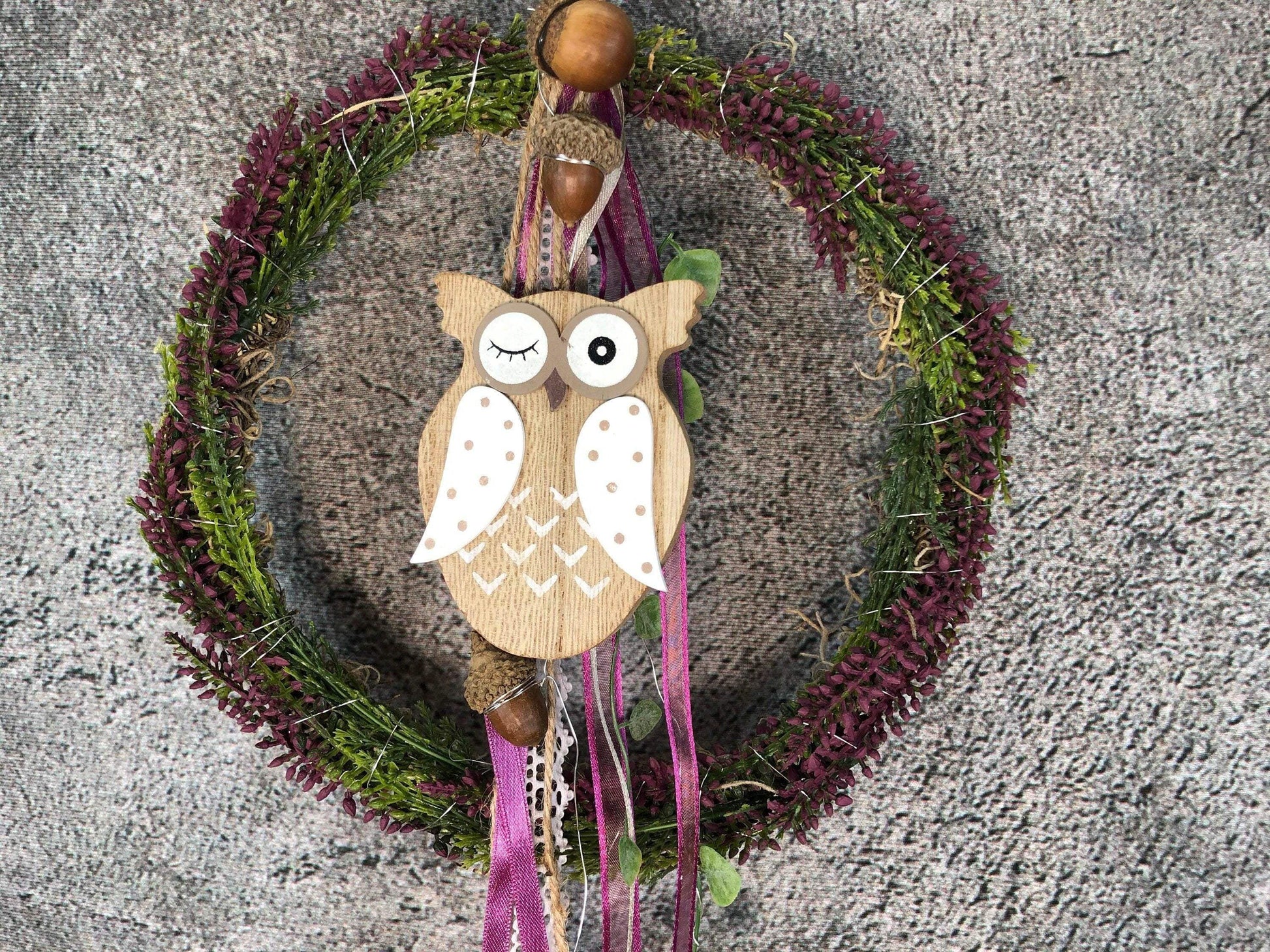 Türkranz Heide Eule Herbst Herbstlich Türschmuck Modern Wunschfarbe Wunschgröße Tür Schmuck ganzjährig – handgemacht aus Seiden- und Kunstblumen, langlebig & pflegeleicht von SarahsFlowerStudio