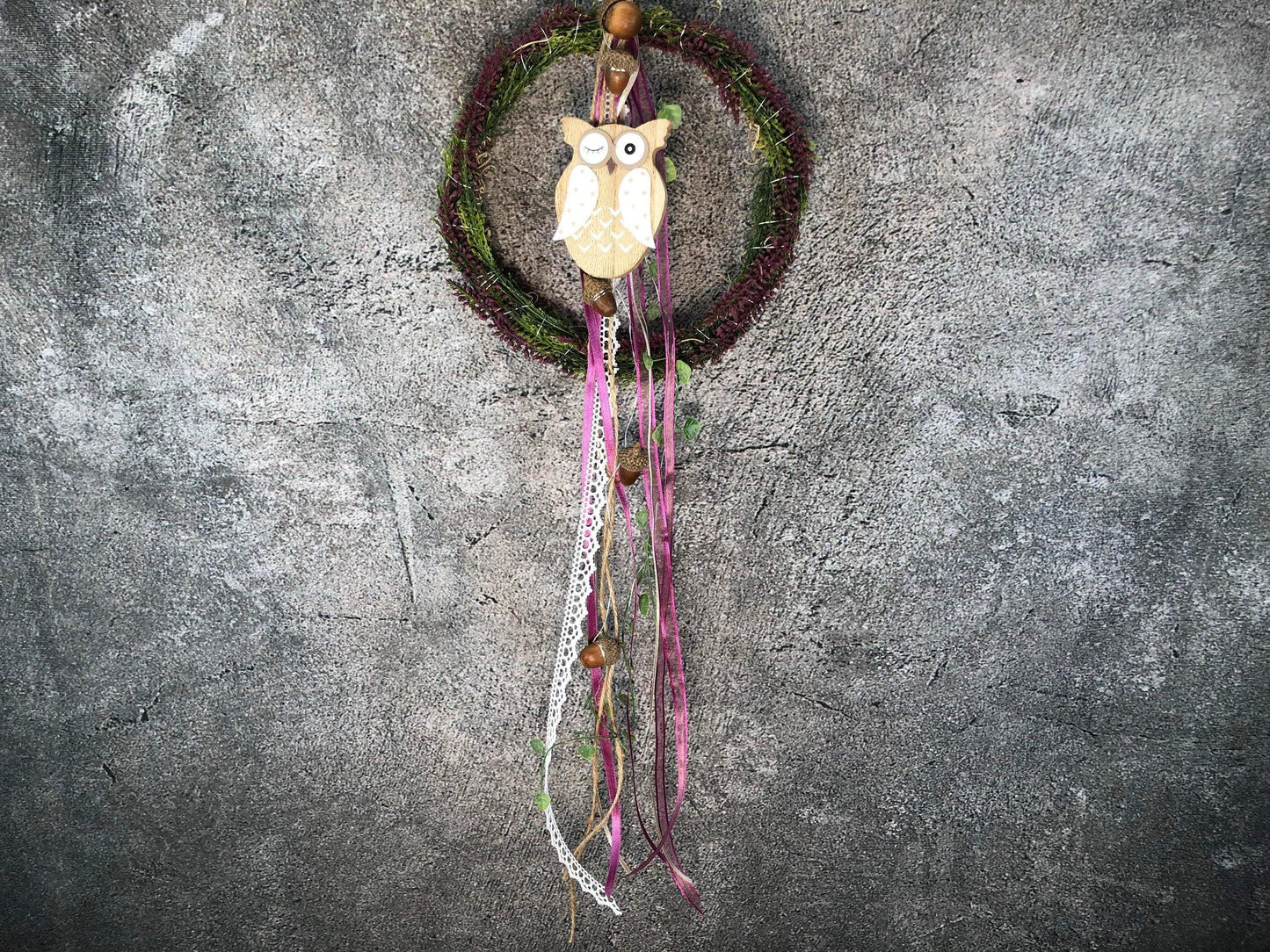 Türkranz Heide Eule Herbst Herbstlich Türschmuck Modern Wunschfarbe Wunschgröße Tür Schmuck ganzjährig – handgemacht aus Seiden- und Kunstblumen, langlebig & pflegeleicht von SarahsFlowerStudio