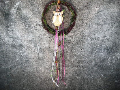 Türkranz Heide Eule Herbst Herbstlich Türschmuck Modern Wunschfarbe Wunschgröße Tür Schmuck ganzjährig – handgemacht aus Seiden- und Kunstblumen, langlebig & pflegeleicht von SarahsFlowerStudio