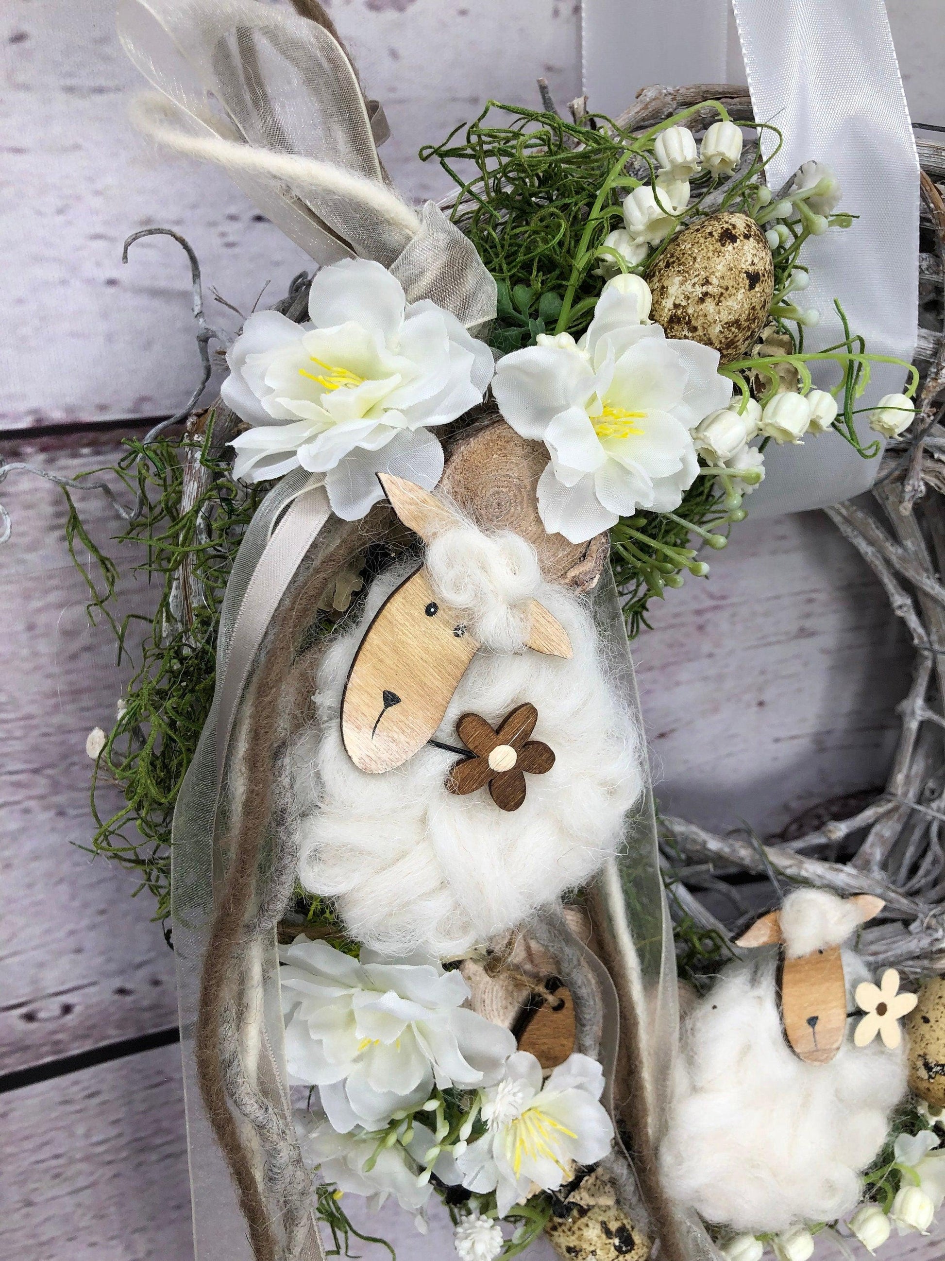 Türkranz Frühling Schafe & Maiglöckchen – Seidenblumen Osterdeko handgefertigt – Türkranz – SarahsFlowerStudio