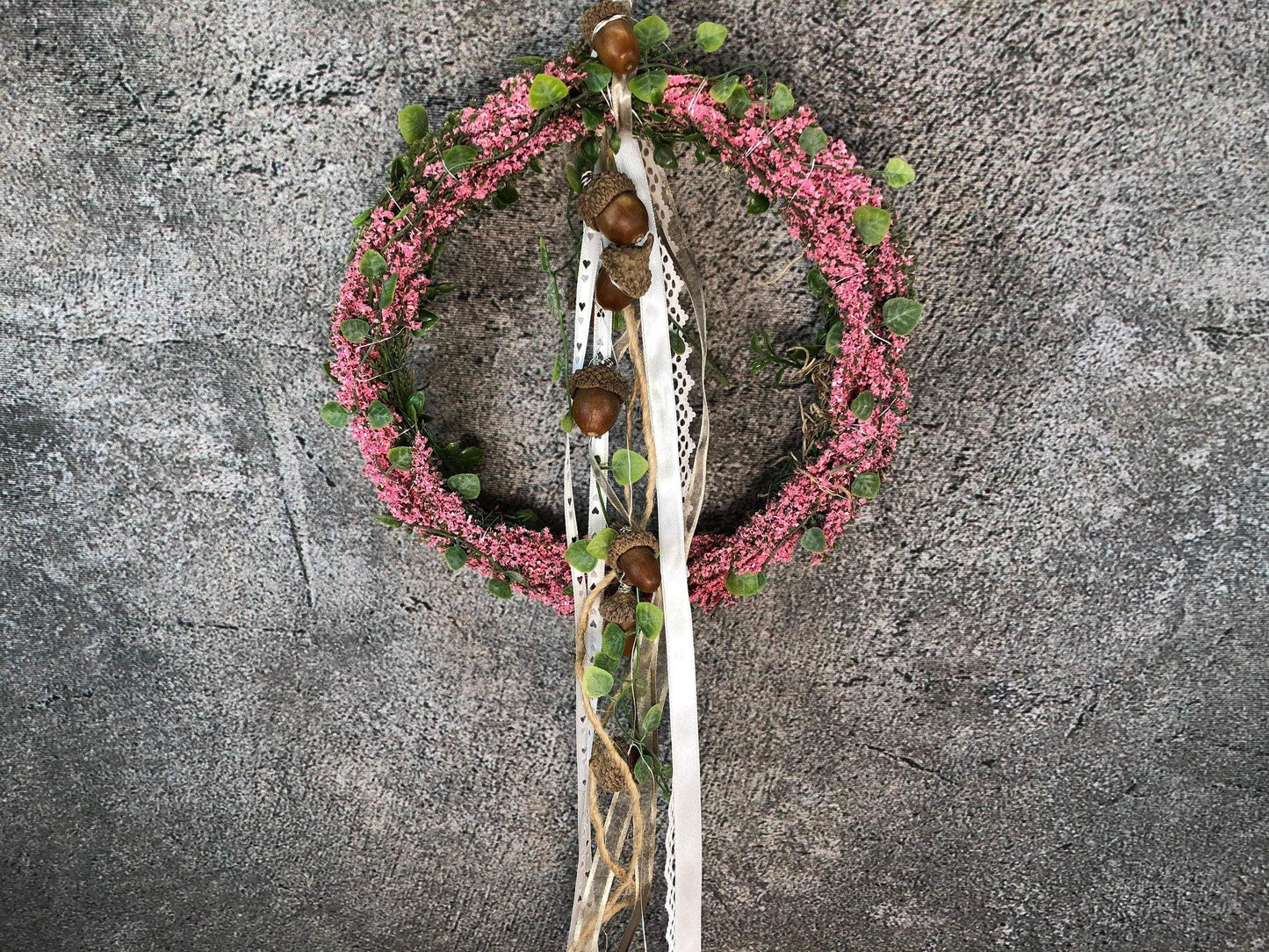 Türkranz Heide Erika Herz Eicheln Eichel Herbst Herbstlich Türschmuck Modern Wunschfarbe Wunschgröße Tür Schmuck ganzjährig – handgemacht aus Seiden- und Kunstblumen, langlebig & pflegeleicht von SarahsFlowerStudio