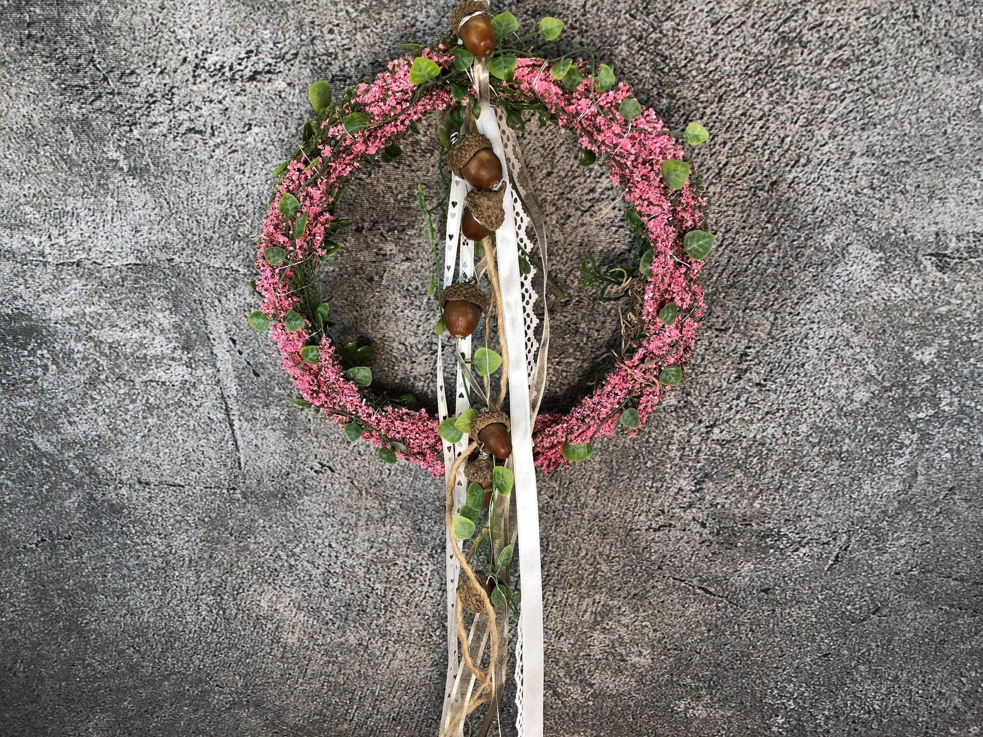 Türkranz Heide Erika Herz Eicheln Eichel Herbst Herbstlich Türschmuck Modern Wunschfarbe Wunschgröße Tür Schmuck ganzjährig – handgemacht aus Seiden- und Kunstblumen, langlebig & pflegeleicht von SarahsFlowerStudio