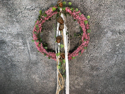 Türkranz Heide Erika Herz Eicheln Eichel Herbst Herbstlich Türschmuck Modern Wunschfarbe Wunschgröße Tür Schmuck ganzjährig – handgemacht aus Seiden- und Kunstblumen, langlebig & pflegeleicht von SarahsFlowerStudio