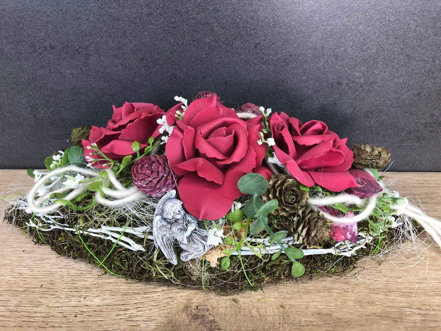 Grabgesteck Grabschmuck 35cm Grabdeko Grabdekoration – handgemacht aus Seiden- und Kunstblumen, langlebig & pflegeleicht von SarahsFlowerStudio