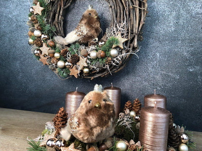 Advent Türkranz Türdeko Türschmuck Weihnachten Vogel Eule Kautz Moos Weide Zapfen mit LED – handgemacht aus Seiden- und Kunstblumen, langlebig & pflegeleicht von SarahsFlowerStudio