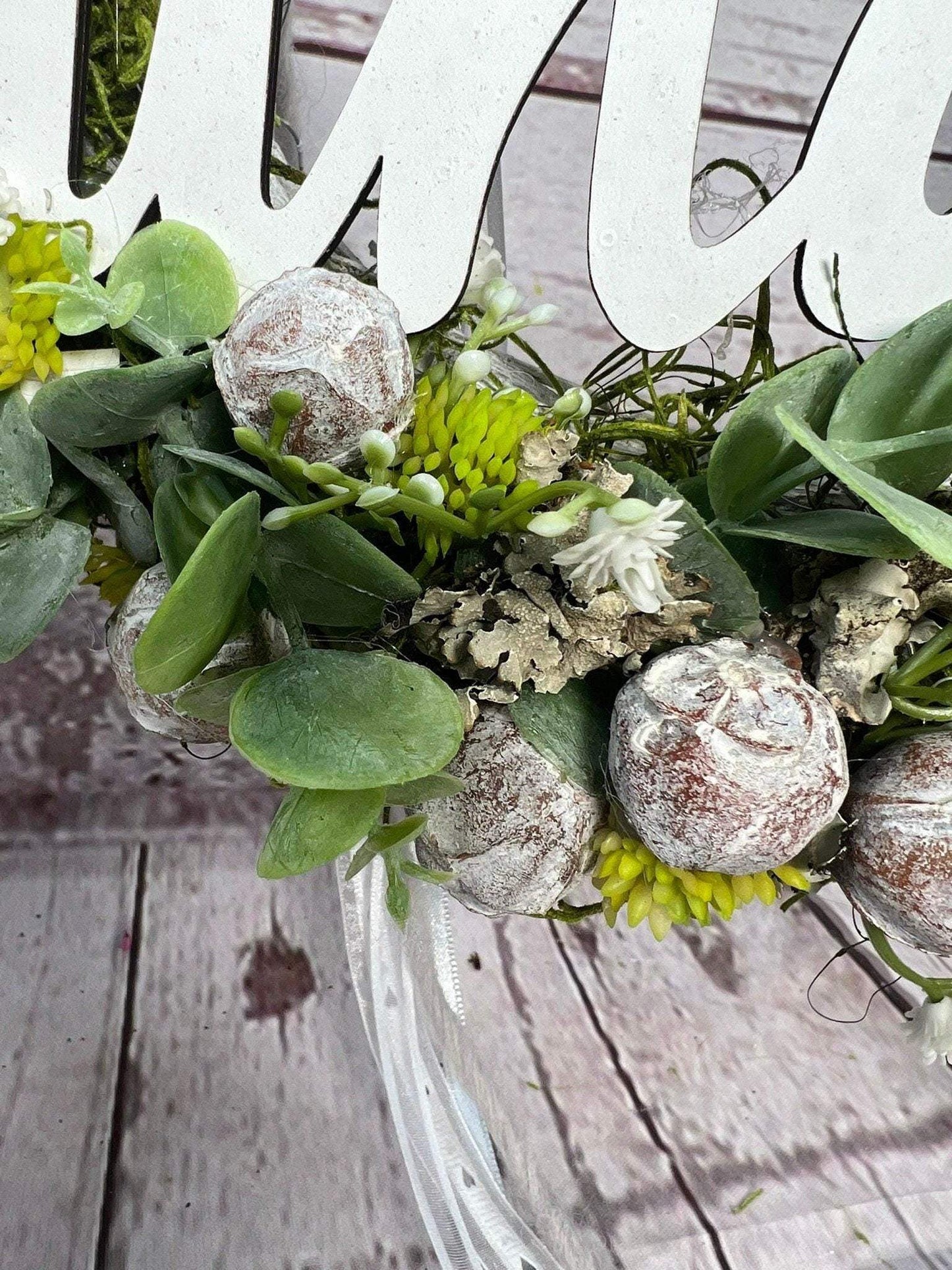 Türkranz Türdeko Türschmuck Frühling Schriftzug Zuhause Modern Tür Schmuck Eukalyptus – handgemacht aus Seiden- und Kunstblumen, langlebig & pflegeleicht von SarahsFlowerStudio