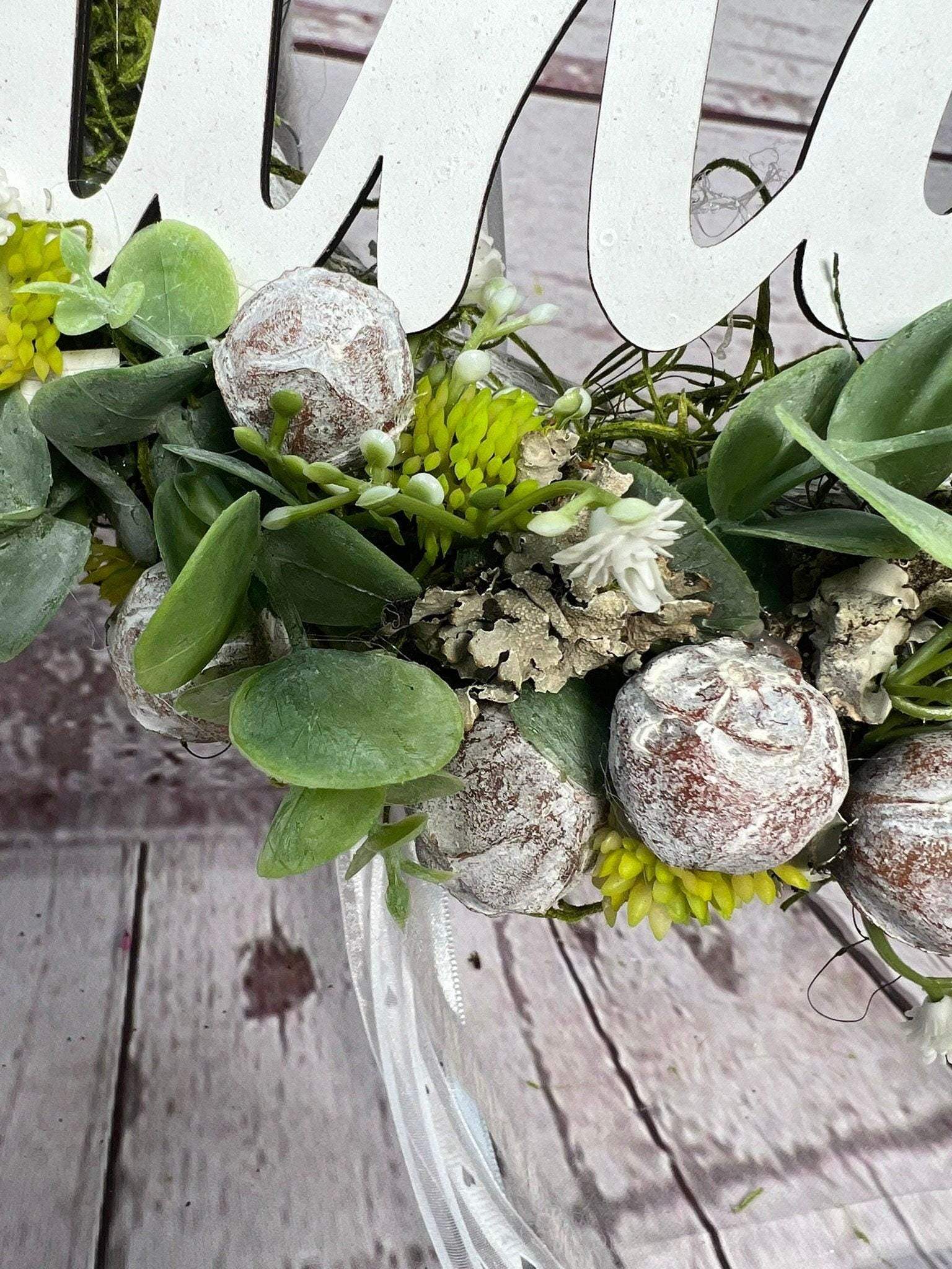 Türkranz Türdeko Türschmuck Frühling Schriftzug Zuhause Modern Tür Schmuck Eukalyptus – handgemacht aus Seiden- und Kunstblumen, langlebig & pflegeleicht von SarahsFlowerStudio