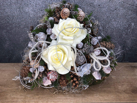 Grabherz Wachsrose – Grabschmuck Seidenblumen langlebig – Grabgesteck – SarahsFlowerStudio
