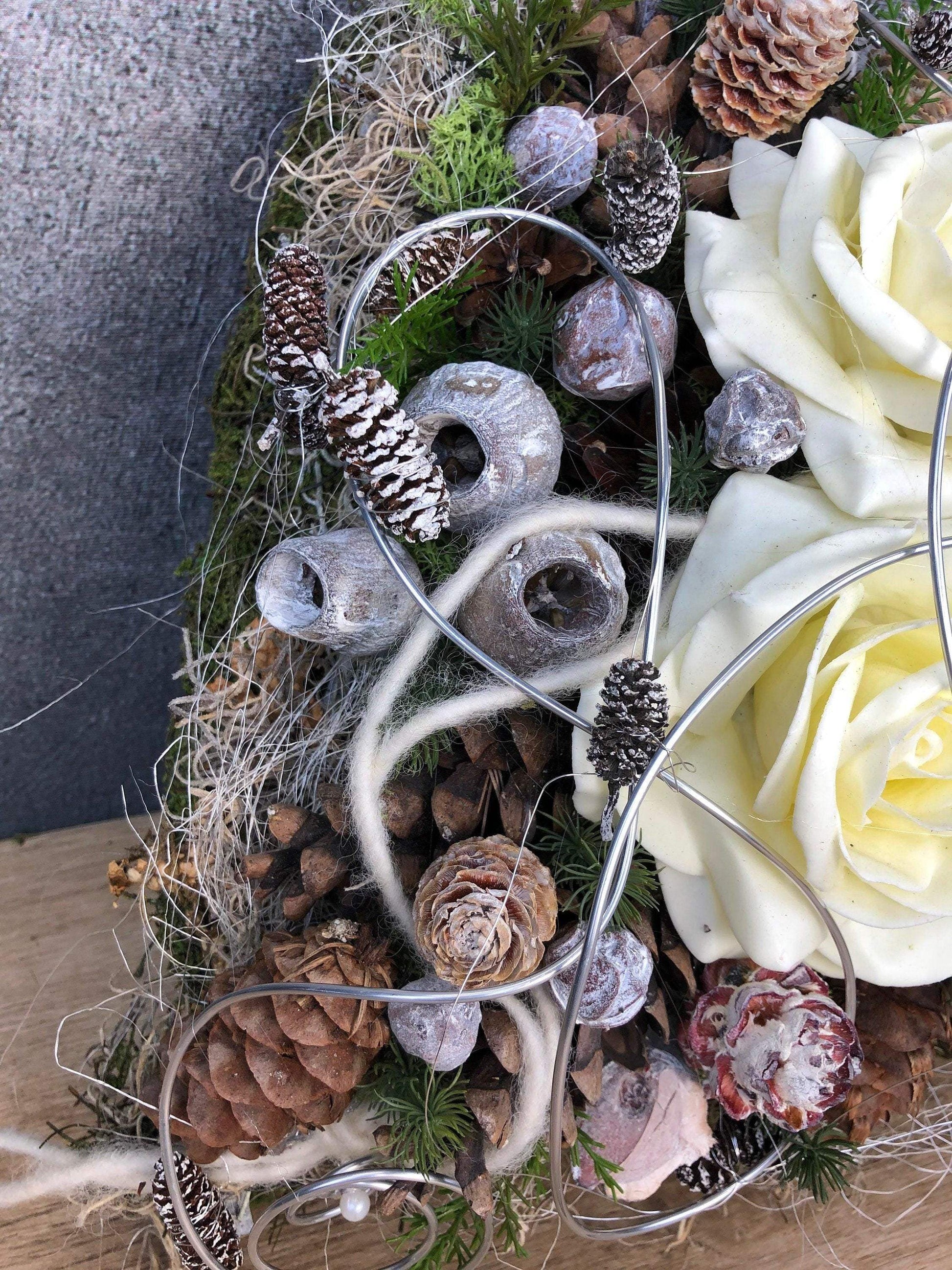 Grabherz Wachsrose – Grabschmuck Seidenblumen langlebig – Grabgesteck – SarahsFlowerStudio