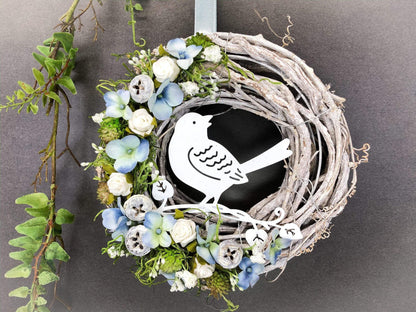 Türkranz Türdeko Türschmuck Modern Ganzjährig Vögel Vogel Rose Schleierkraut Band Tür Schmuck Herbst – handgemacht aus Seiden- und Kunstblumen, langlebig & pflegeleicht von SarahsFlowerStudio