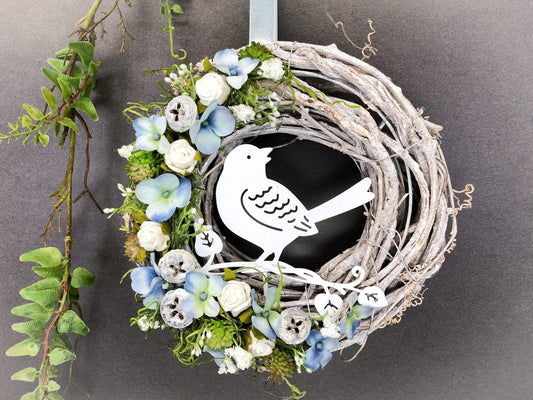 Türkranz Türdeko Türschmuck Modern Ganzjährig Vögel Vogel Rose Schleierkraut Band Tür Schmuck Herbst – handgemacht aus Seiden- und Kunstblumen, langlebig & pflegeleicht von SarahsFlowerStudio