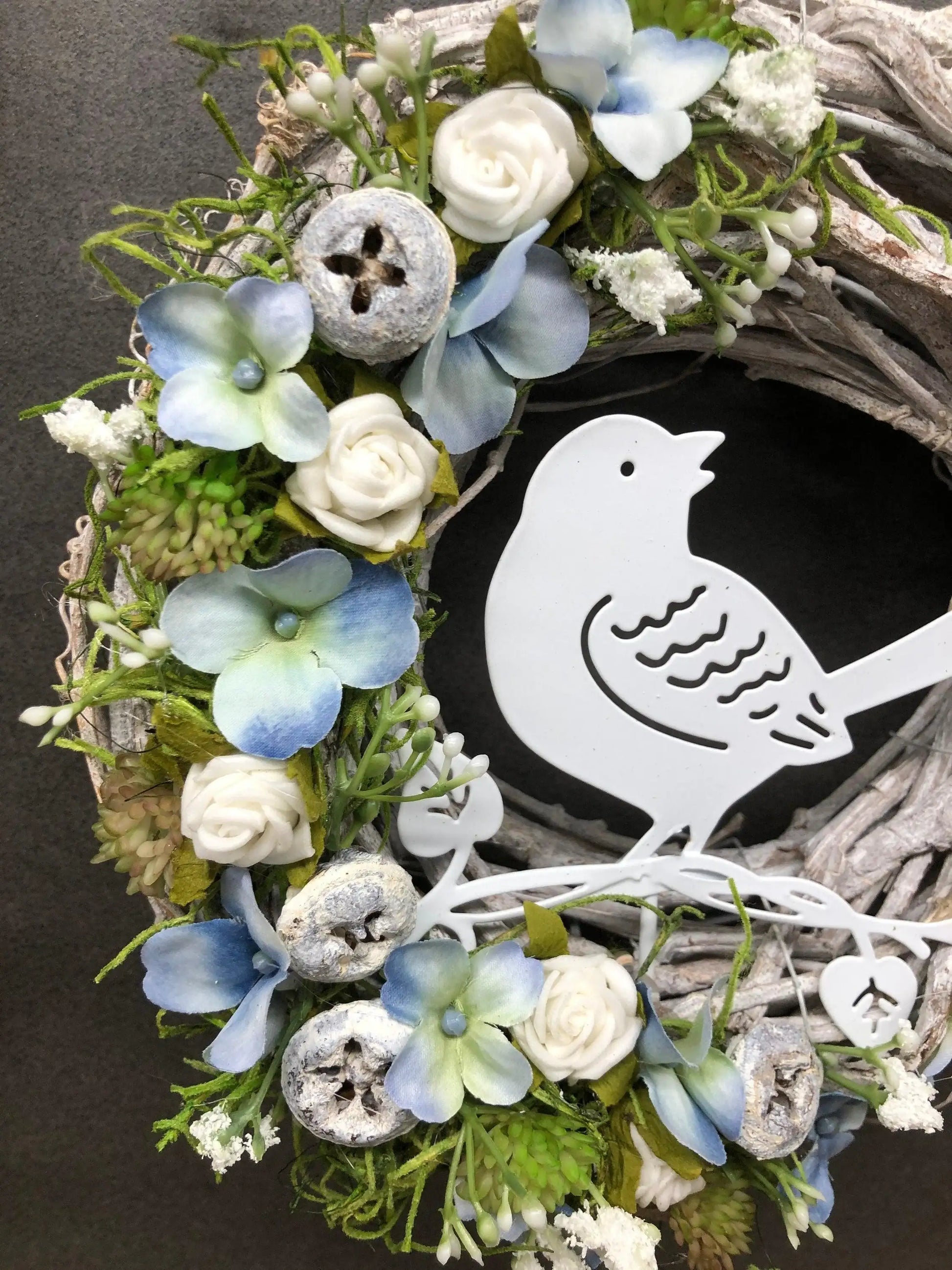 Türkranz Türdeko Türschmuck Modern Ganzjährig Vögel Vogel Rose Schleierkraut Band Tür Schmuck Herbst – handgemacht aus Seiden- und Kunstblumen, langlebig & pflegeleicht von SarahsFlowerStudio