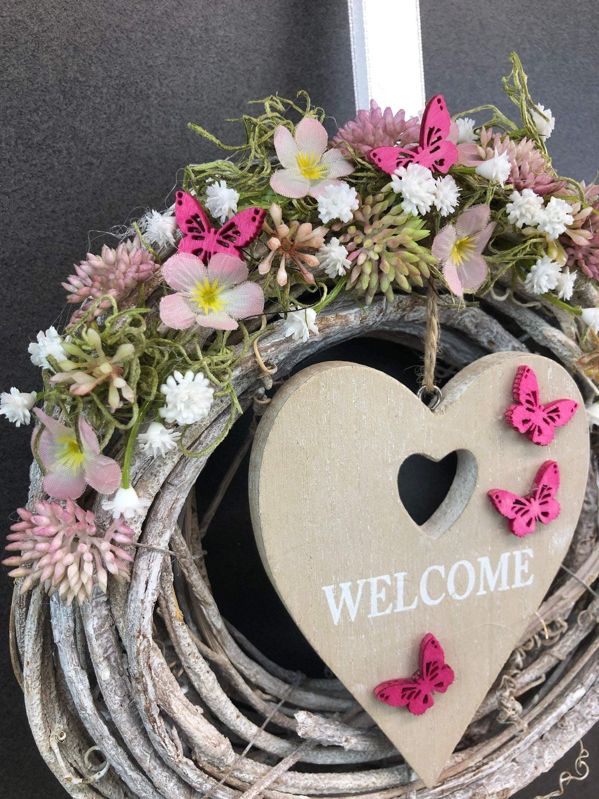 Türkranz Türdeko Türschmuck Frühling Kirschblüten Herz WelcomeModern ganzjährig Tür Schmuck Herbst – handgemacht aus Seiden- und Kunstblumen, langlebig & pflegeleicht von SarahsFlowerStudio
