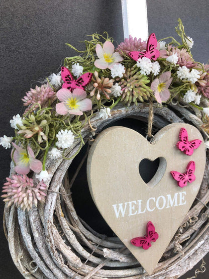 Türkranz Türdeko Türschmuck Frühling Kirschblüten Herz WelcomeModern ganzjährig Tür Schmuck Herbst – handgemacht aus Seiden- und Kunstblumen, langlebig & pflegeleicht von SarahsFlowerStudio