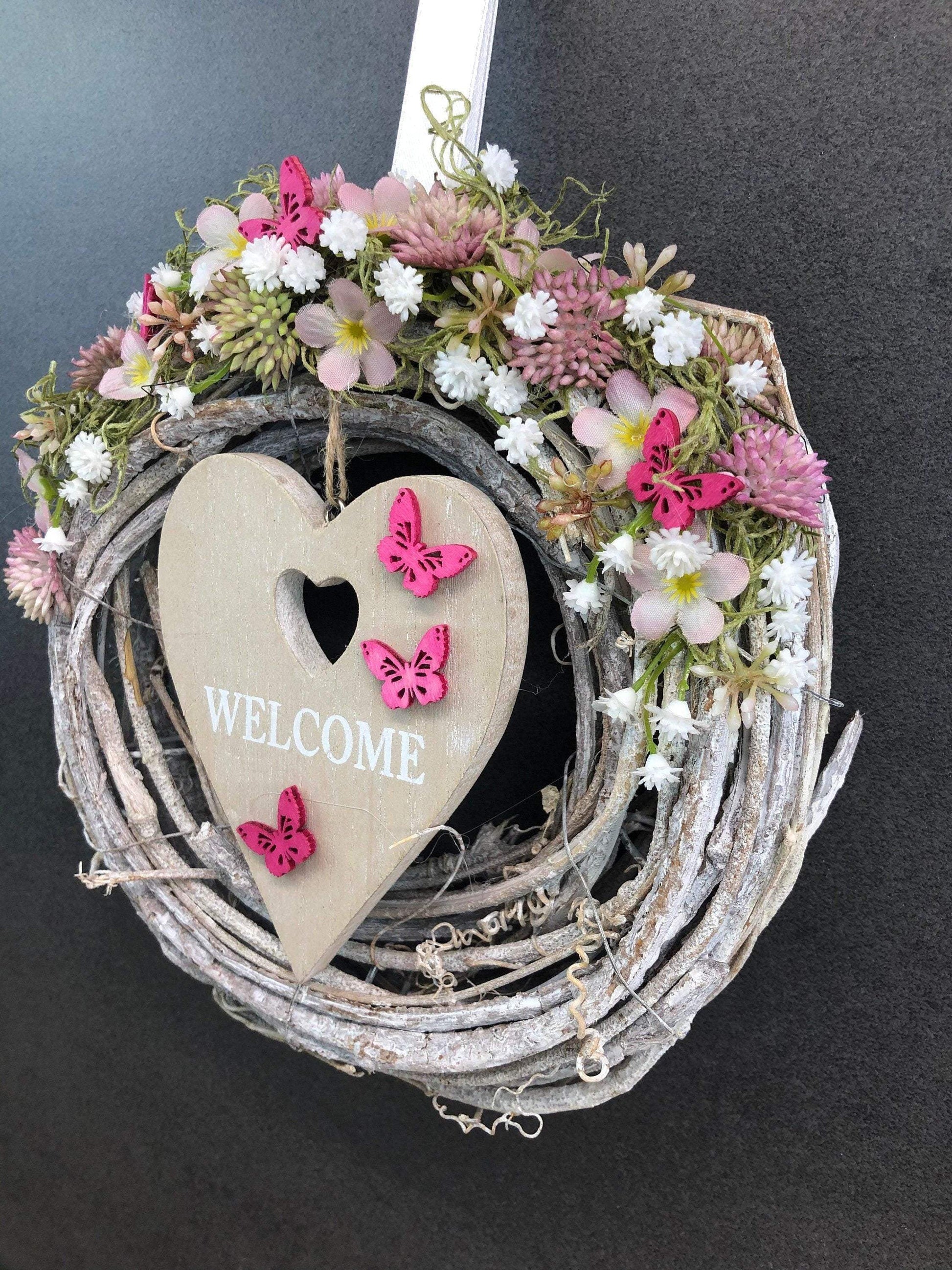 Türkranz Türdeko Türschmuck Frühling Kirschblüten Herz WelcomeModern ganzjährig Tür Schmuck Herbst – handgemacht aus Seiden- und Kunstblumen, langlebig & pflegeleicht von SarahsFlowerStudio