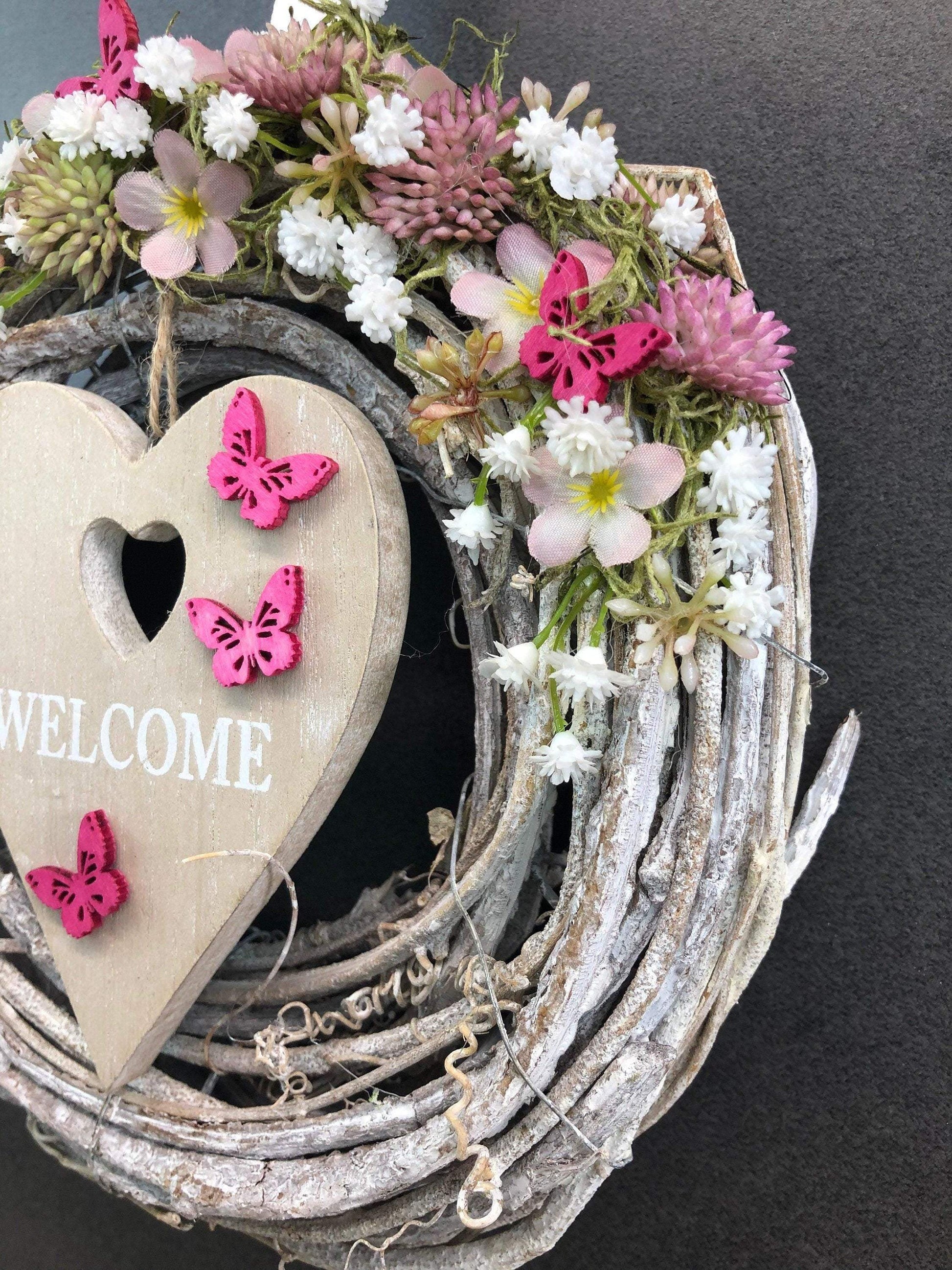 Türkranz Türdeko Türschmuck Frühling Kirschblüten Herz WelcomeModern ganzjährig Tür Schmuck Herbst – handgemacht aus Seiden- und Kunstblumen, langlebig & pflegeleicht von SarahsFlowerStudio