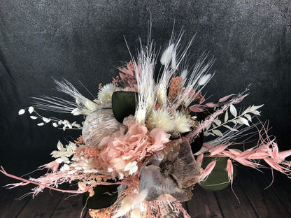 Strauß Gefriergetrocknet Hortensie mit Exoten Tischgesteck Gräser Trockenblumen Trockenmaterial Natur natürlich dried bouquet dried Flowers – handgemacht aus Seiden- und Kunstblumen, langlebig & pflegeleicht von SarahsFlowerStudio