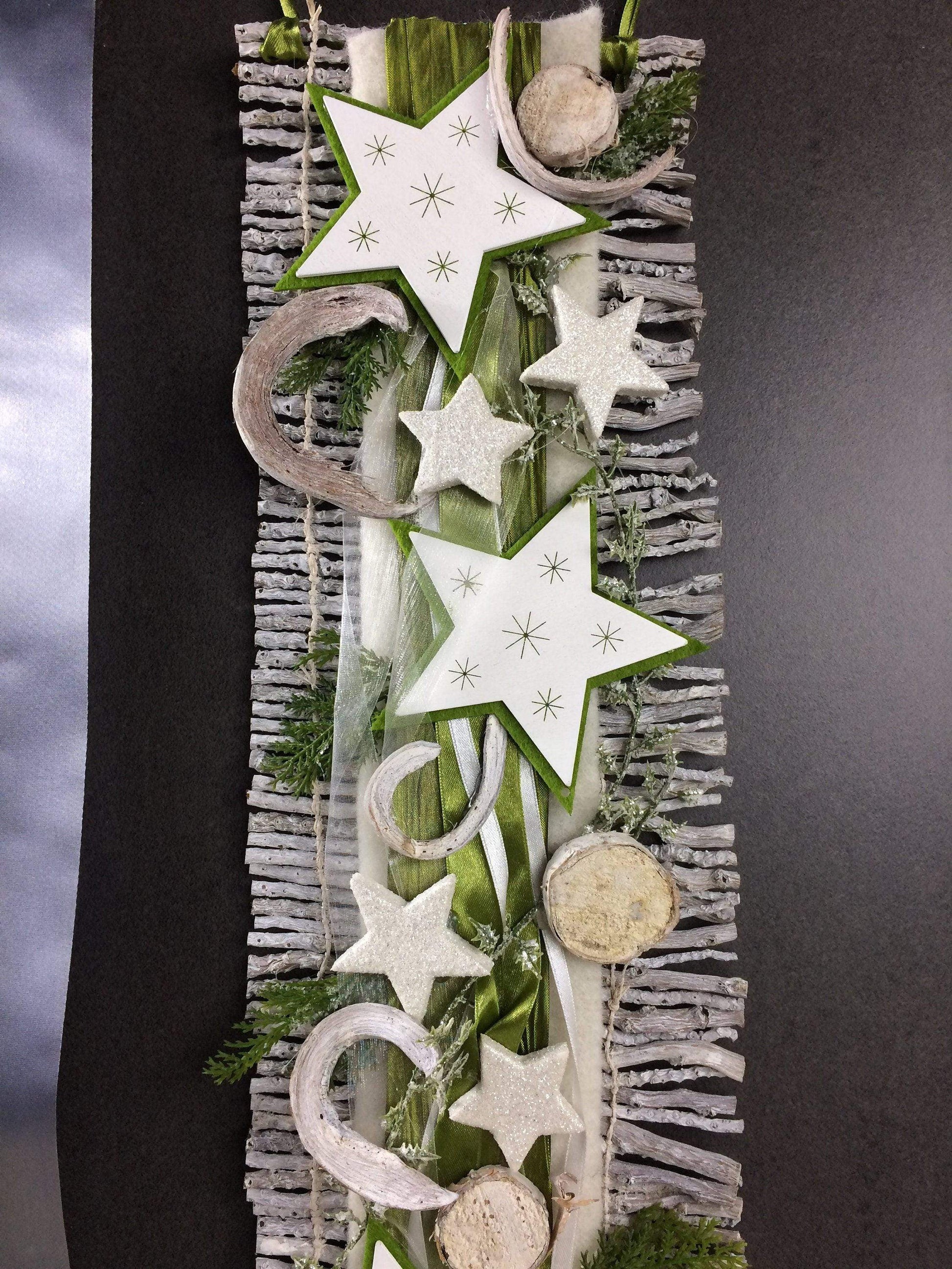 Weihnachten Advent Türdeko Türdekoration Türkranz Stern Birke Reebmatte – handgemacht aus Seiden- und Kunstblumen, langlebig & pflegeleicht von SarahsFlowerStudio
