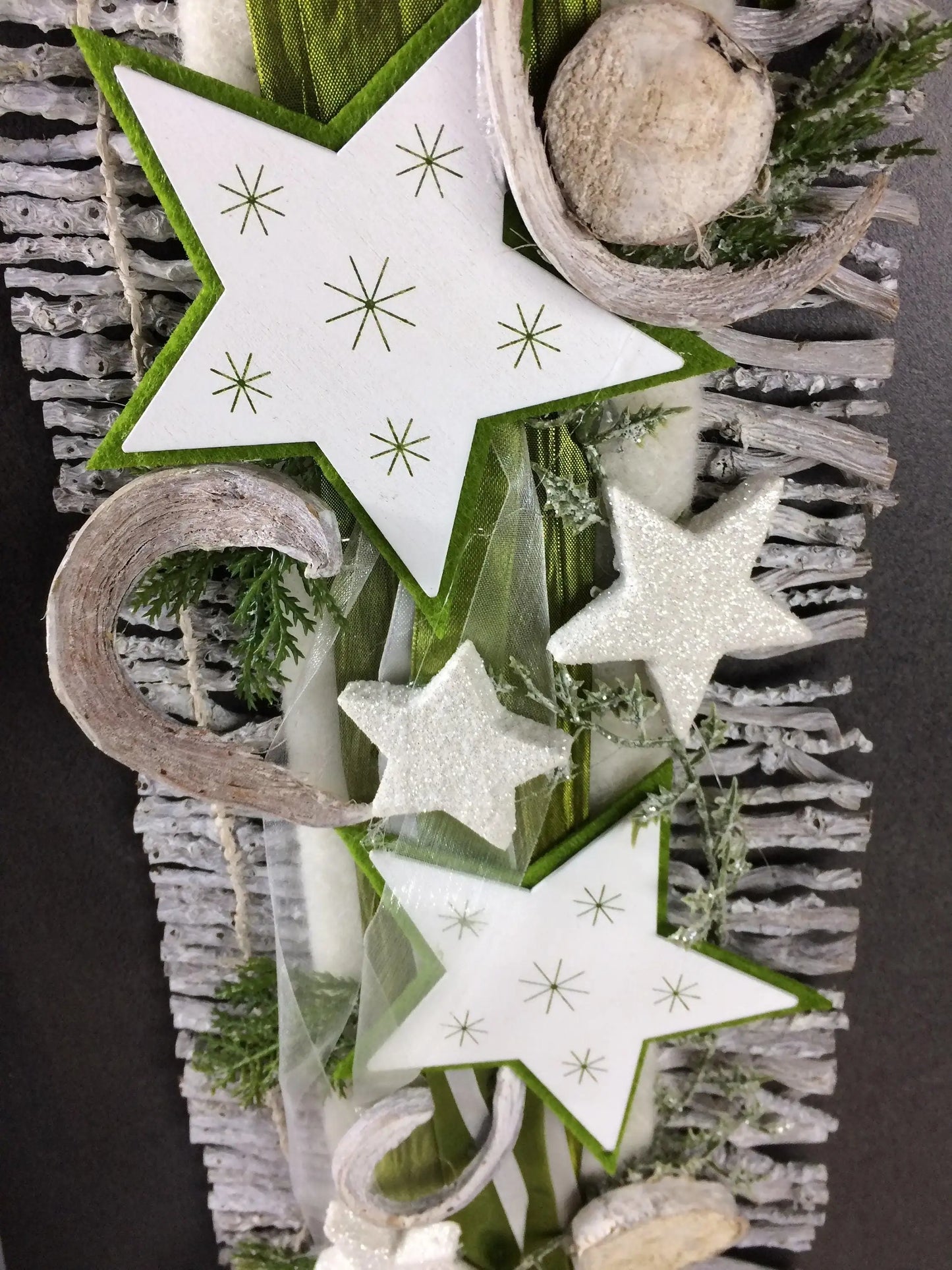 Weihnachten Advent Türdeko Türdekoration Türkranz Stern Birke Reebmatte – handgemacht aus Seiden- und Kunstblumen, langlebig & pflegeleicht von SarahsFlowerStudio