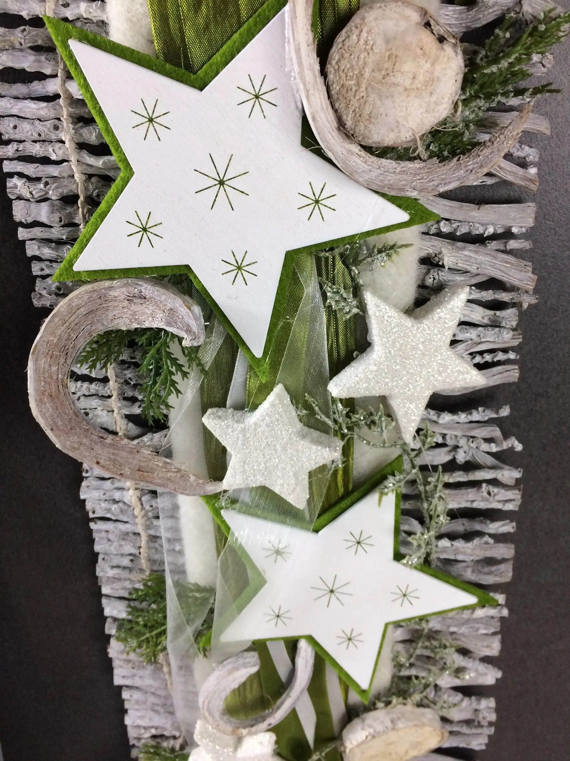 Weihnachten Advent Türdeko Türdekoration Türkranz Stern Birke Reebmatte – handgemacht aus Seiden- und Kunstblumen, langlebig & pflegeleicht von SarahsFlowerStudio