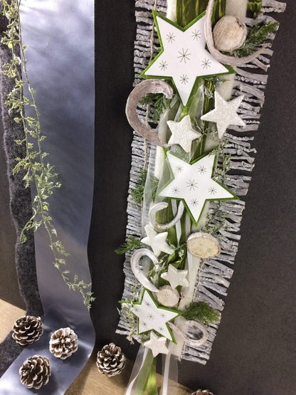 Weihnachten Advent Türdeko Türdekoration Türkranz Stern Birke Reebmatte – handgemacht aus Seiden- und Kunstblumen, langlebig & pflegeleicht von SarahsFlowerStudio
