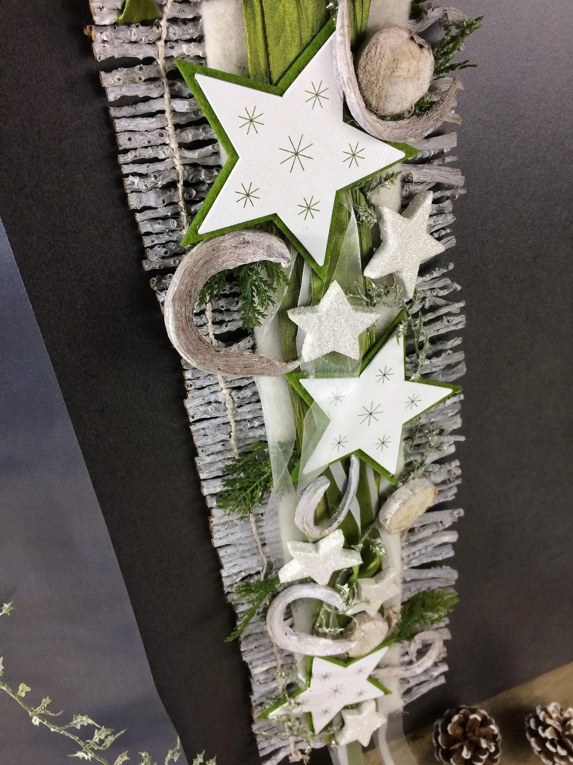 Weihnachten Advent Türdeko Türdekoration Türkranz Stern Birke Reebmatte – handgemacht aus Seiden- und Kunstblumen, langlebig & pflegeleicht von SarahsFlowerStudio