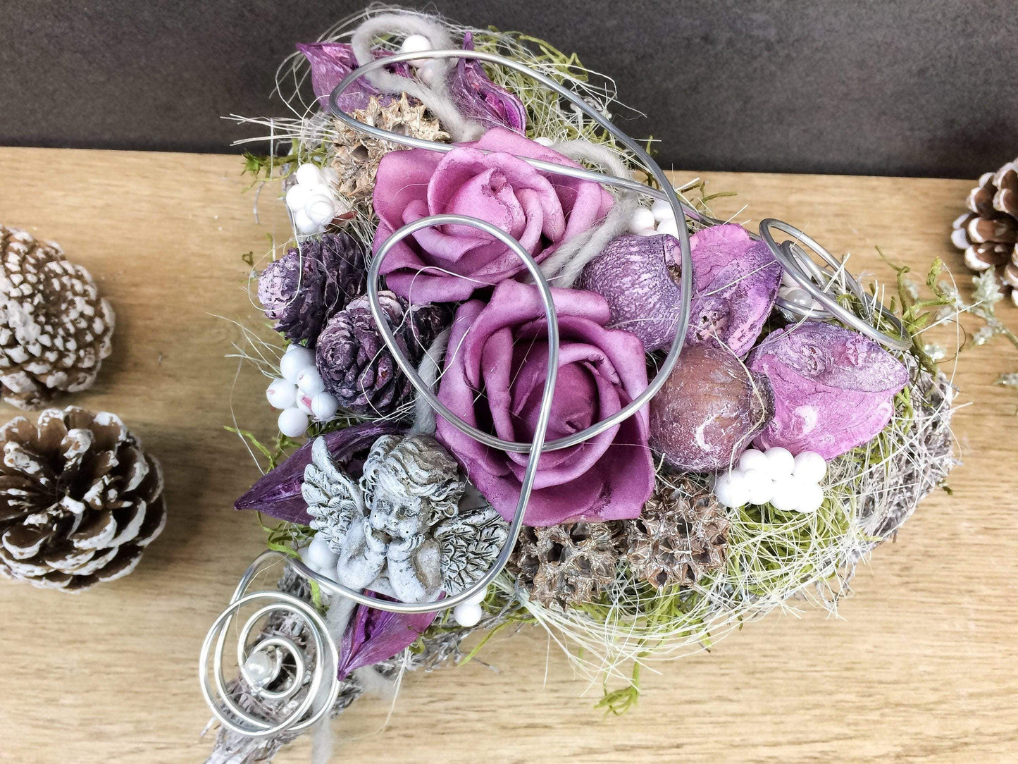 Grabgesteck Grabschmuck Herz Wunschgröße Grabdekoration Grabschmuck Allerheiligen – handgemacht aus Seiden- und Kunstblumen, langlebig & pflegeleicht von SarahsFlowerStudio