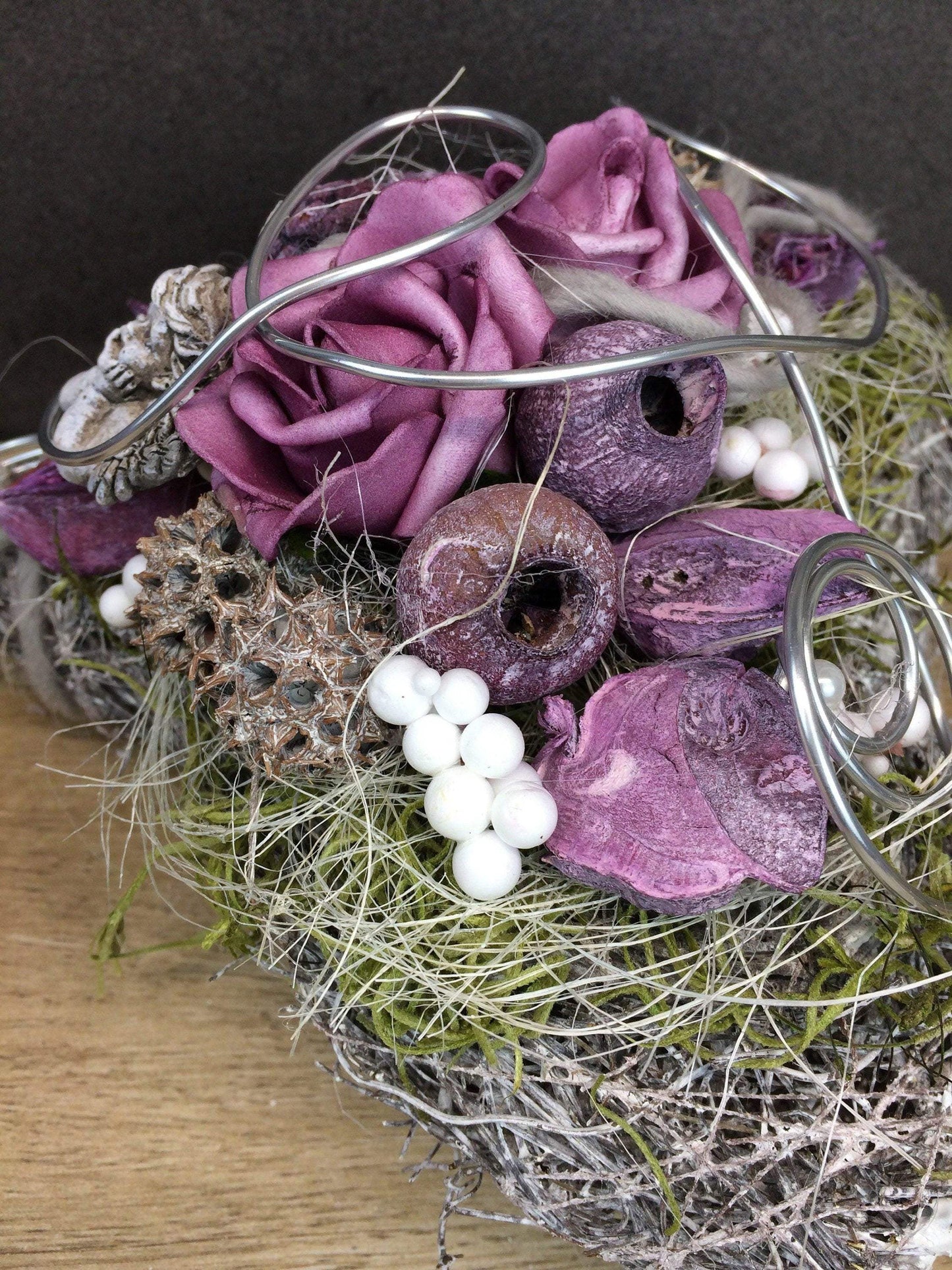 Grabgesteck Grabschmuck Herz Wunschgröße Grabdekoration Grabschmuck Allerheiligen – handgemacht aus Seiden- und Kunstblumen, langlebig & pflegeleicht von SarahsFlowerStudio