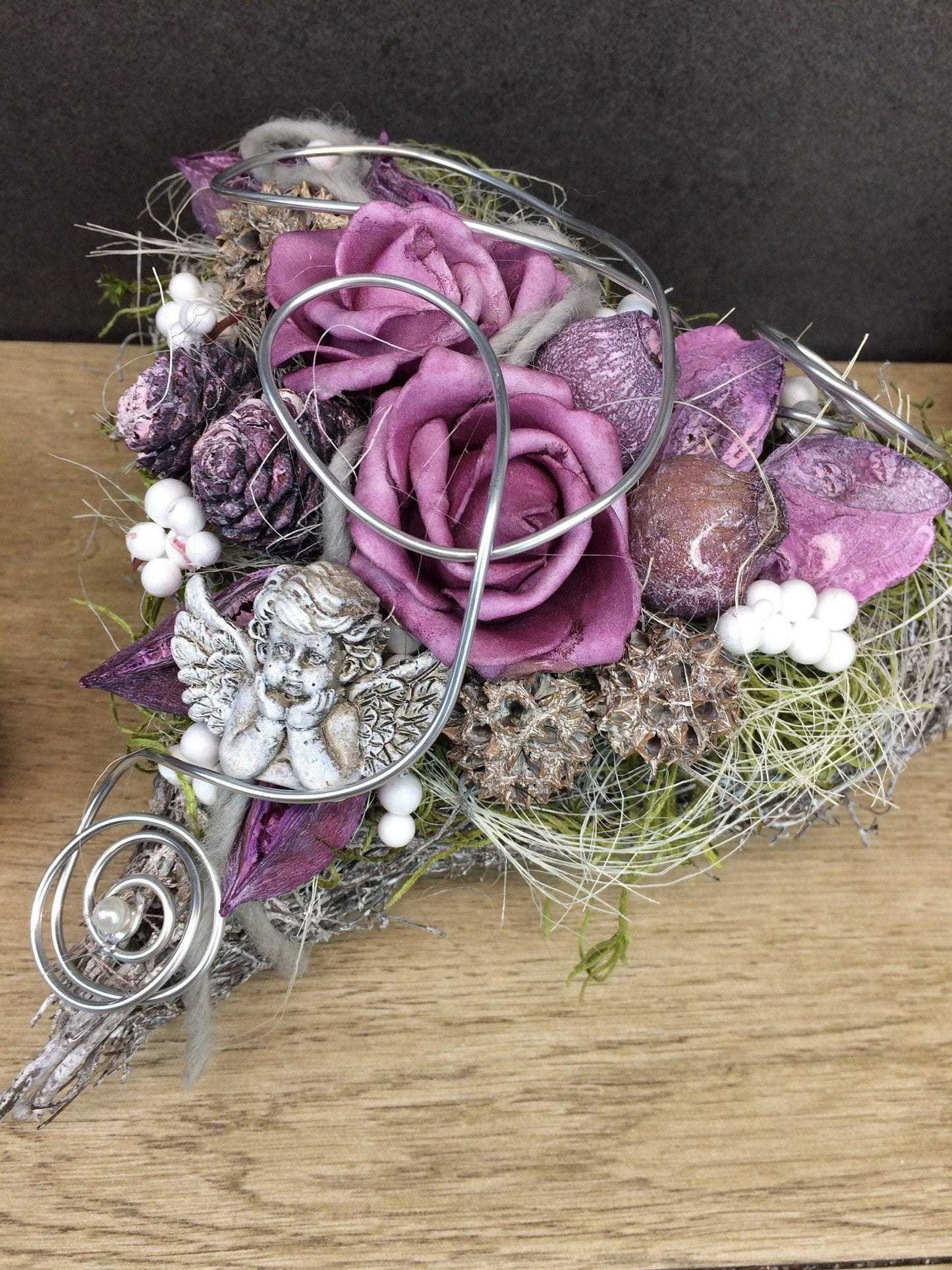 Grabgesteck Grabschmuck Herz Wunschgröße Grabdekoration Grabschmuck Allerheiligen – handgemacht aus Seiden- und Kunstblumen, langlebig & pflegeleicht von SarahsFlowerStudio