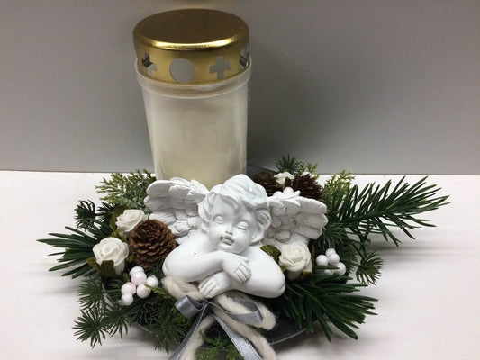 Grabgesteck Grabschmuck Allerheiligen mit Kerze 22cm Grabdekoration Grabschmuck Allerheiligen – handgemacht aus Seiden- und Kunstblumen, langlebig & pflegeleicht von SarahsFlowerStudio
