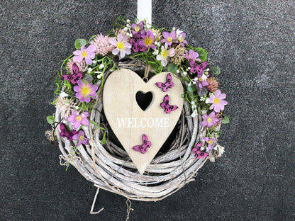 Türkranz Türdeko Türschmuck Herz Welcome Modern ganzjährig Tür Schmuck Schmetterling Herbst – handgemacht aus Seiden- und Kunstblumen, langlebig & pflegeleicht von SarahsFlowerStudio