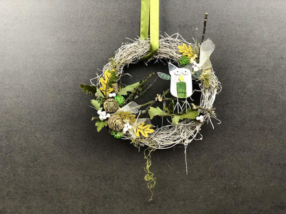 Türkranz 22cm Türdeko Türschmuck Eule Modern Tür Schmuck Herbst herbstlich ganzjährig Herbst – handgemacht aus Seiden- und Kunstblumen, langlebig & pflegeleicht von SarahsFlowerStudio