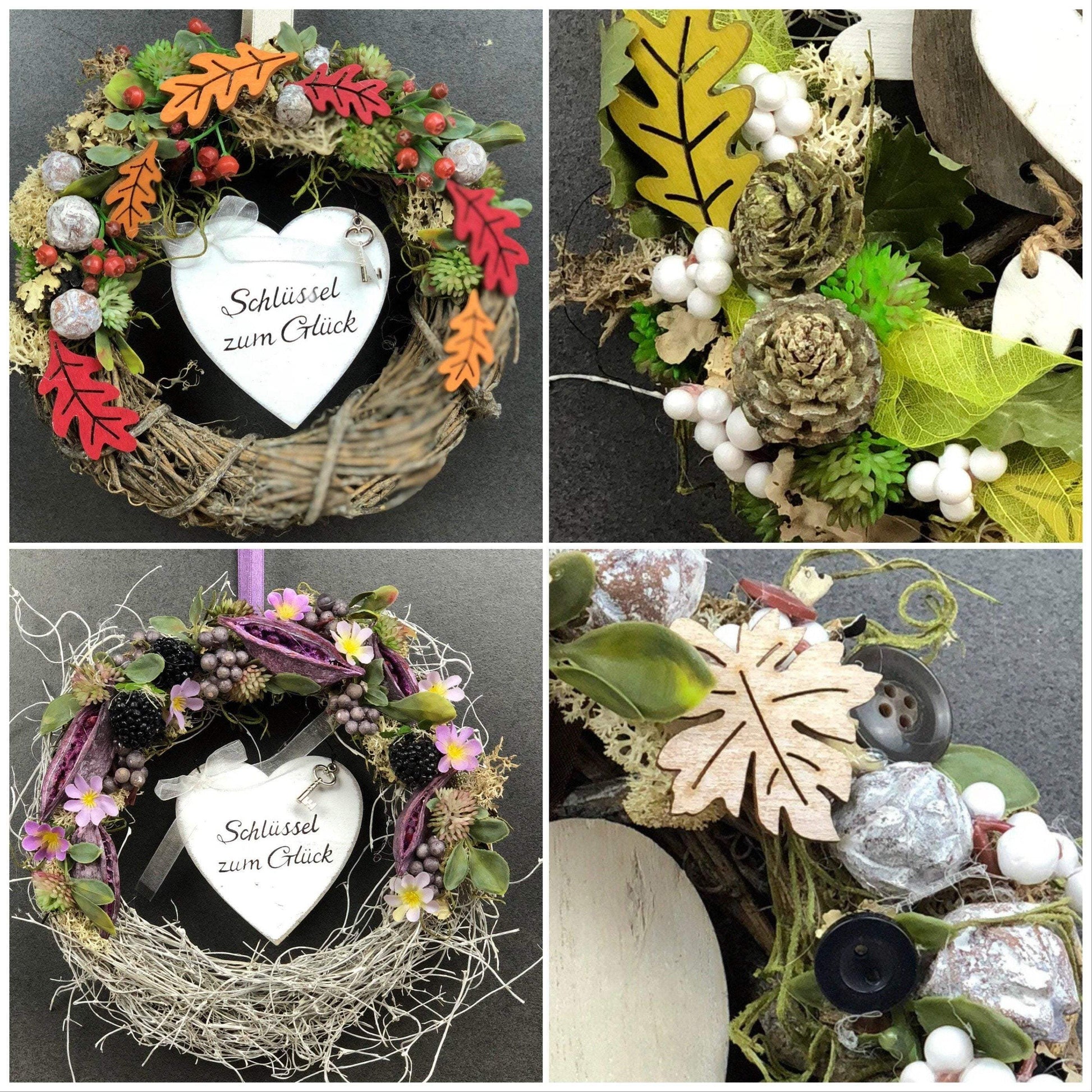Türkranz 22cm Türdeko Türschmuck Herz Schlüssel zum Herz Modern Tür Schmuck Herbst herbstlich ganzjährig Herbst – handgemacht aus Seiden- und Kunstblumen, langlebig & pflegeleicht von SarahsFlowerStudio