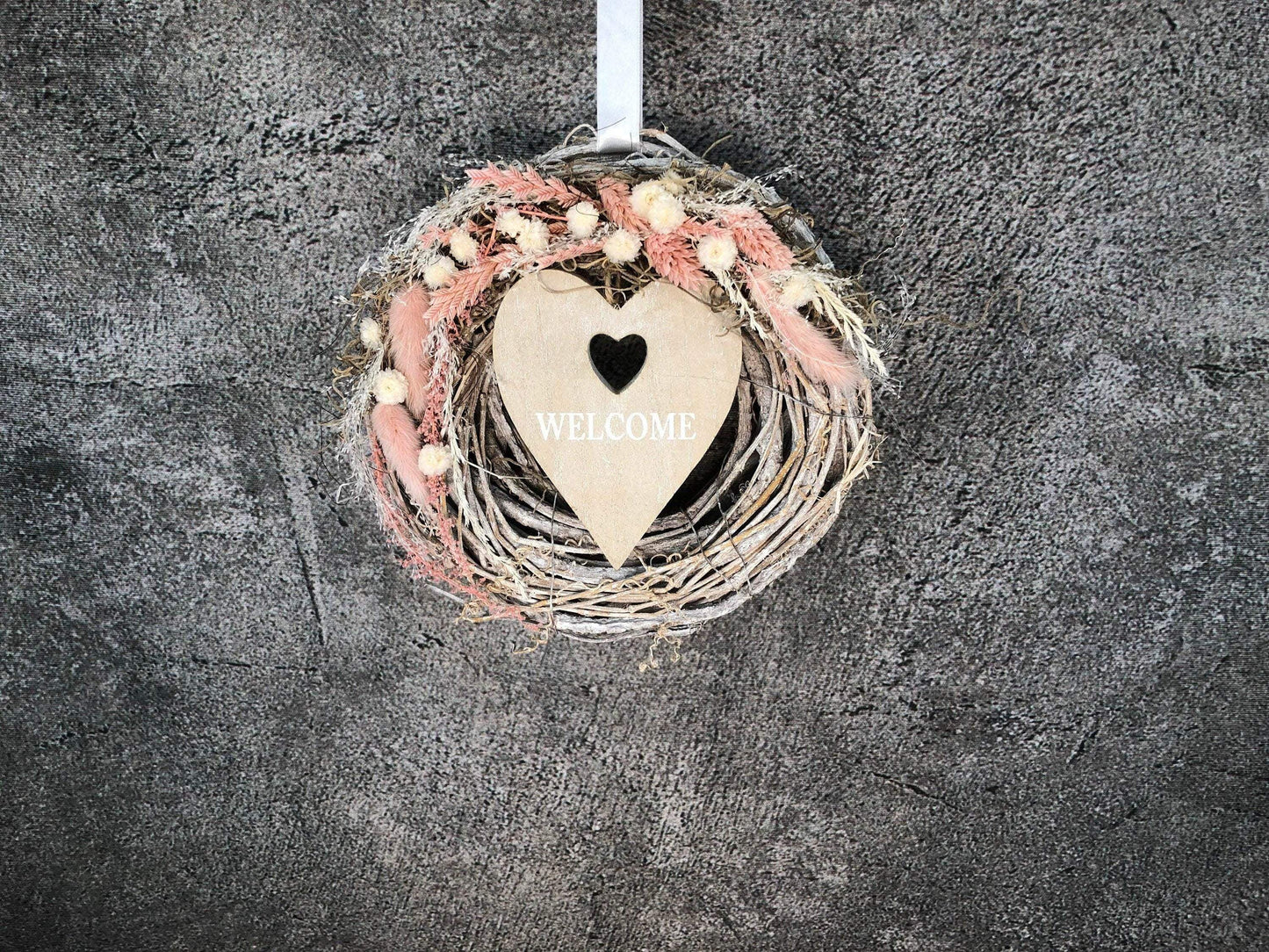 Türkranz Kranz Türschmuck Welcome Herz Gräser Herbst Herbstlich Trockenblumen Trockenmaterial Natur natürlich dried bouquet dried Flowers – handgemacht aus Seiden- und Kunstblumen, langlebig & pflegeleicht von SarahsFlowerStudio