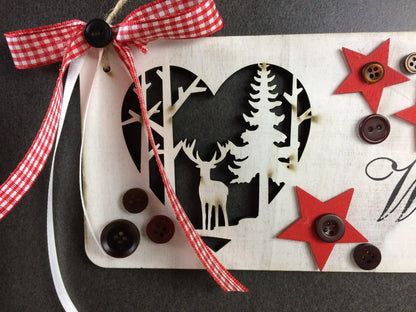 Advent Schild Frohe Weihnachten Türdeko Türschmuck Weihnachten Knöpfe Sterne – handgemacht aus Seiden- und Kunstblumen, langlebig & pflegeleicht von SarahsFlowerStudio
