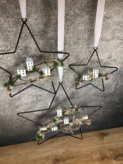 Stern Fensterdeko Häuser Haus Türkranz Advent Modern Ring Fenster Fensterschmuck Deko Weihnachten Wandschmuck – handgemacht aus Seiden- und Kunstblumen, langlebig & pflegeleicht von SarahsFlowerStudio