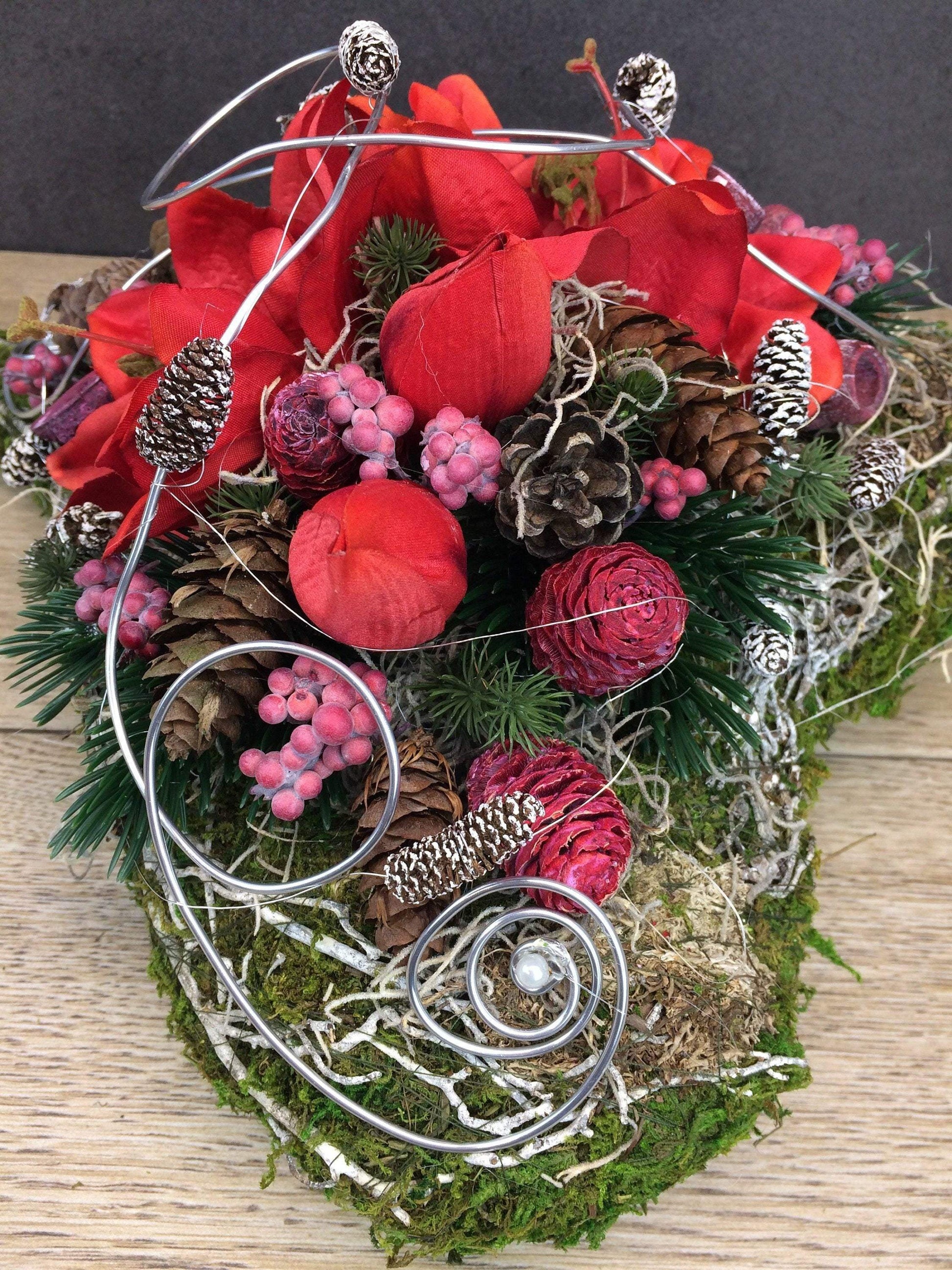 Grabgesteck Grabschmuck Amaryllis Herz Grabdekoration Grabschmuck Exoten Tannen Zapfen Amaryllis – handgemacht aus Seiden- und Kunstblumen, langlebig & pflegeleicht von SarahsFlowerStudio