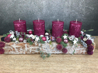 Adventskranz Adventskalender Modern Länglich Beere Erika Sterne Eicheln Zapfen – handgemacht aus Seiden- und Kunstblumen, langlebig & pflegeleicht von SarahsFlowerStudio