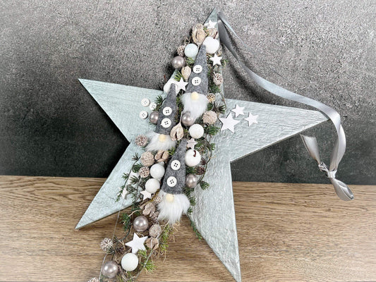 Advent Türkranz Stern 40cm Wichtel Stern Türdekoration Türschmuck Fensterdeko Weihnachten Weihnachtsdekoration – handgemacht aus Seiden- und Kunstblumen, langlebig & pflegeleicht von SarahsFlowerStudio