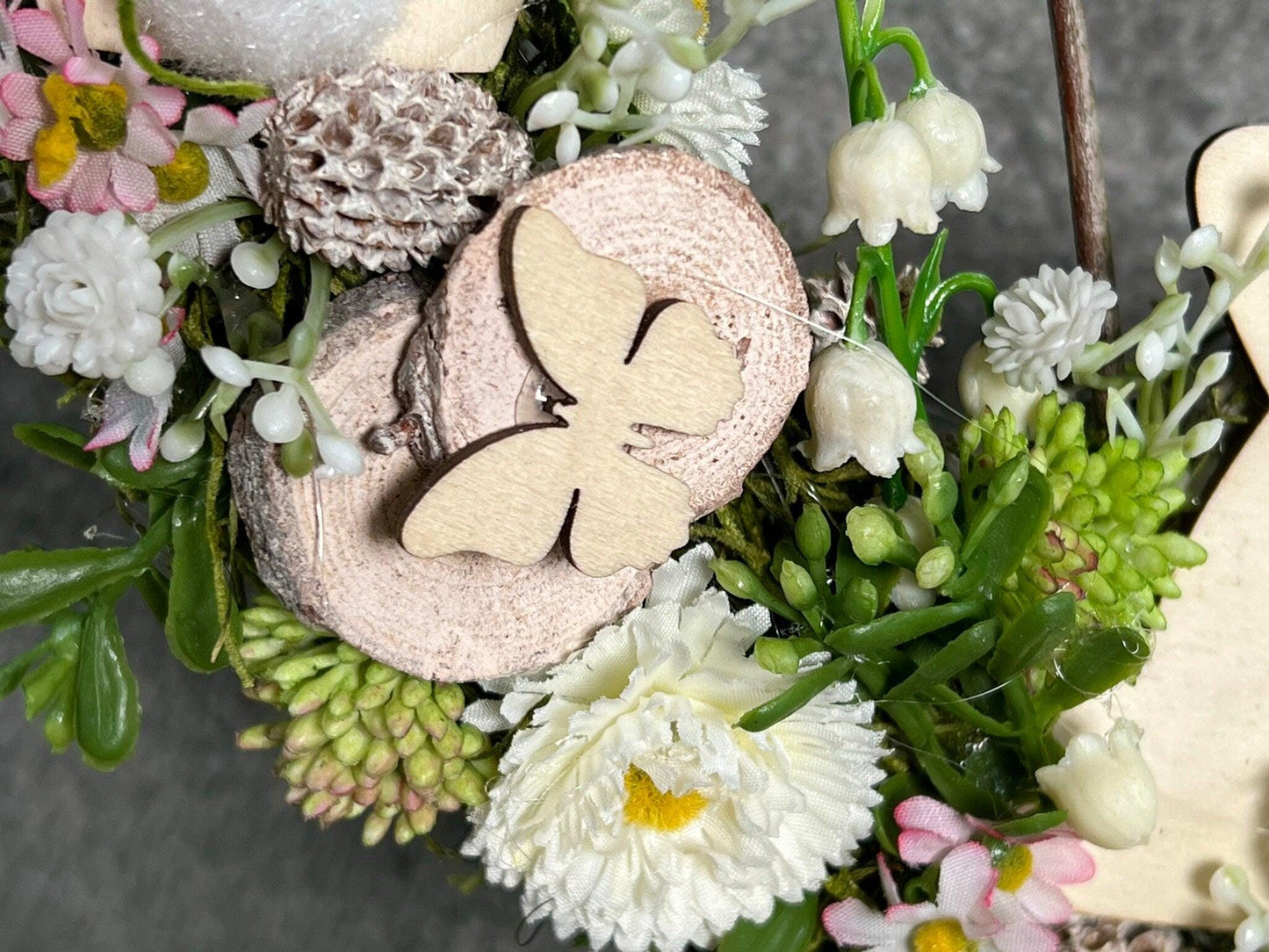 Türkranz Frühling Schleierkraut mit Hasen – Wunschfarbe Seidenblumen – Türkranz – SarahsFlowerStudio