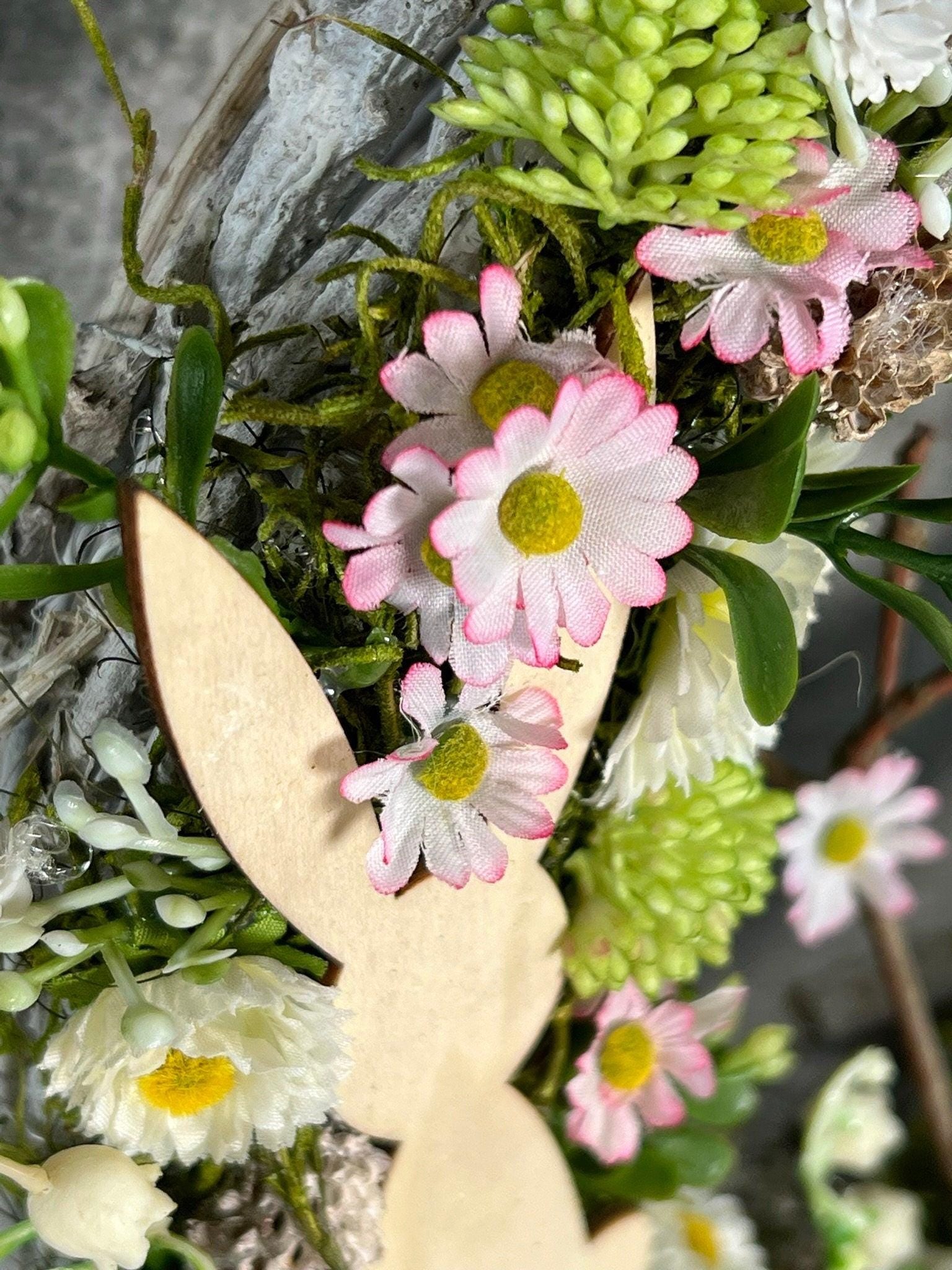 Türkranz Frühling Schleierkraut mit Hasen – Wunschfarbe Seidenblumen – Türkranz – SarahsFlowerStudio