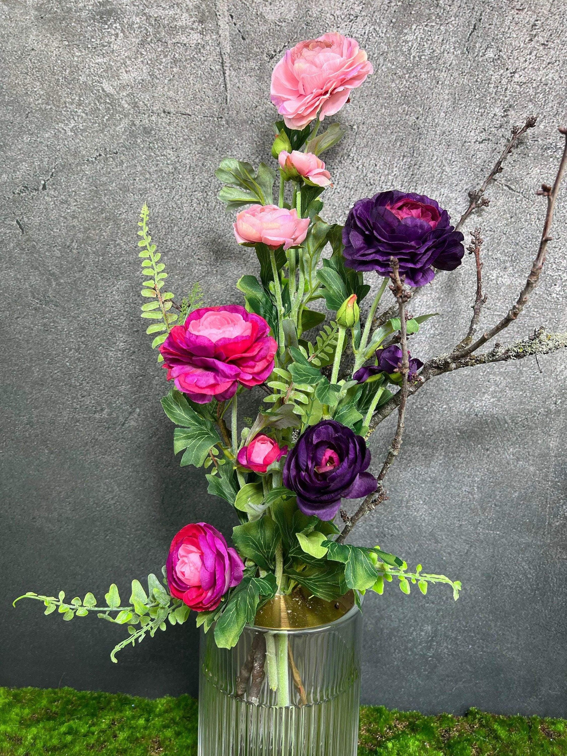 Ranunkel 3Stück oder als Strauß Premium Qualität Seidenblumen künstliche künstlich Kunstblumen Seidenblumen Faux Flower Farn Zweige – handgemacht aus Seiden- und Kunstblumen, langlebig & pflegeleicht von SarahsFlowerStudio
