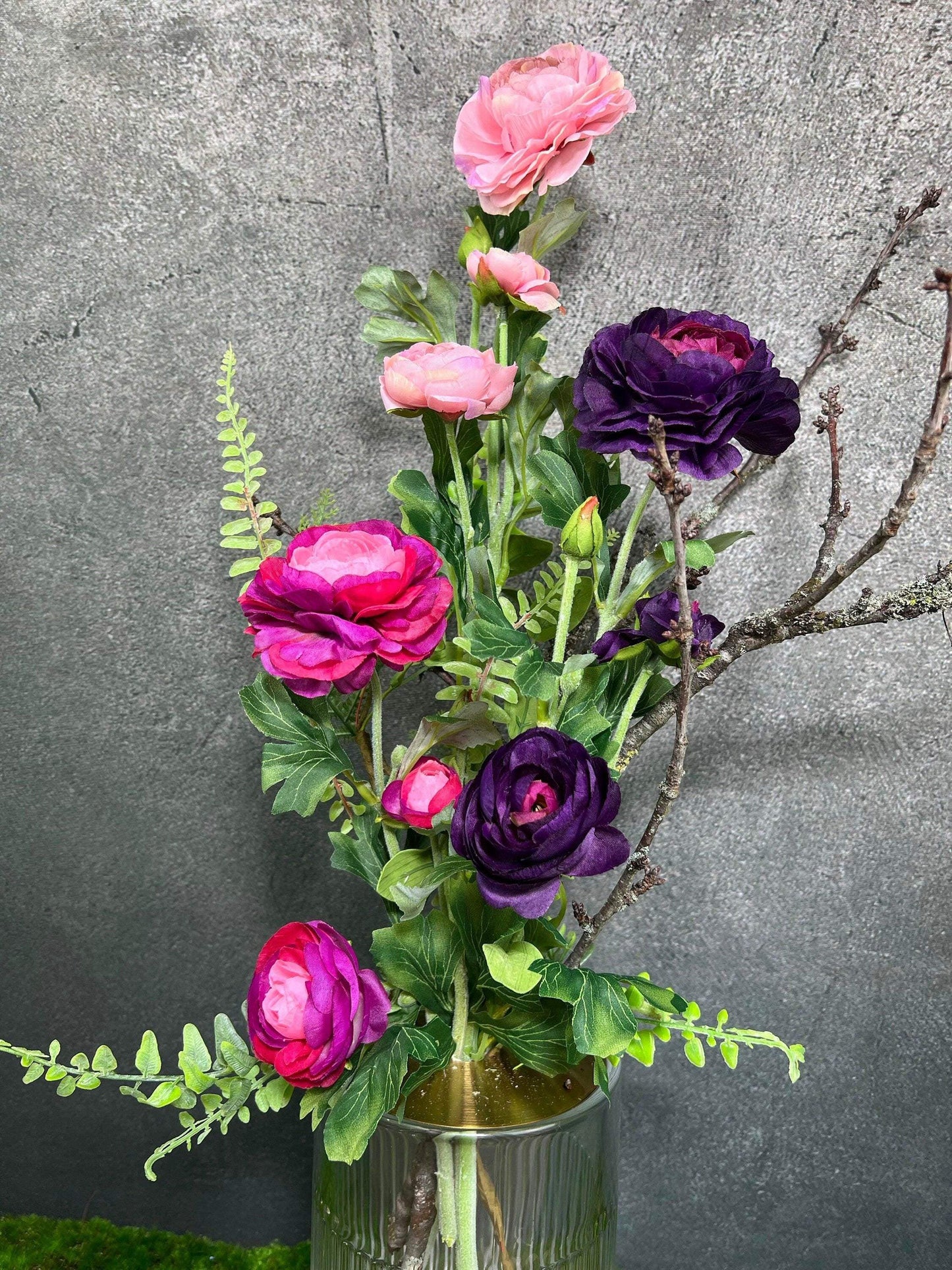 Ranunkel 3Stück oder als Strauß Premium Qualität Seidenblumen künstliche künstlich Kunstblumen Seidenblumen Faux Flower Farn Zweige – handgemacht aus Seiden- und Kunstblumen, langlebig & pflegeleicht von SarahsFlowerStudio