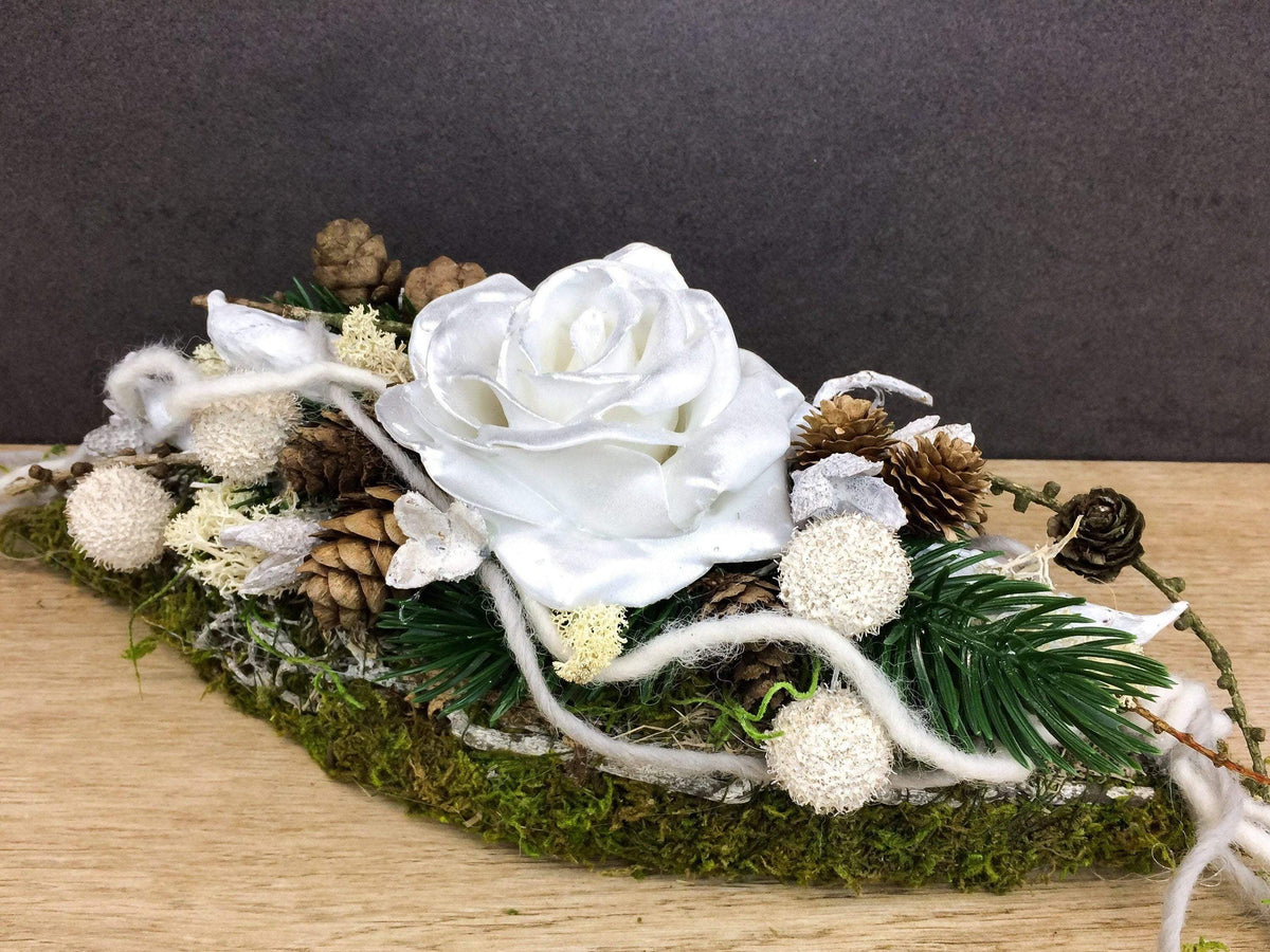Grabgesteck länglich 30cm Wachsrose Seidenblumen – langlebiger Grabschmuck